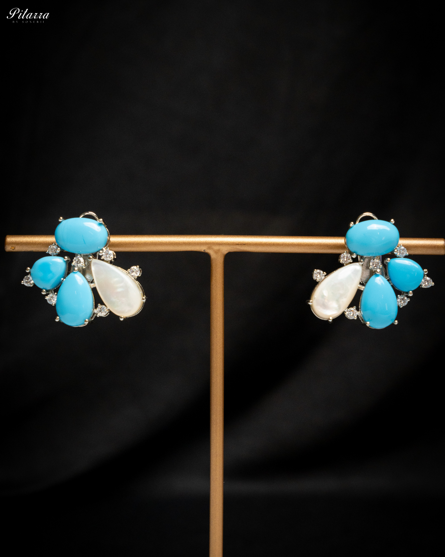 Silver Turquoise Stone Stud Earrings_Front Image