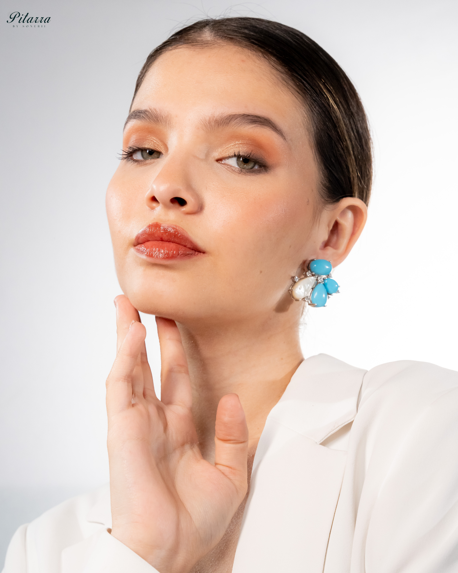 Silver Turquoise Stone Stud Earrings_SIde Image
