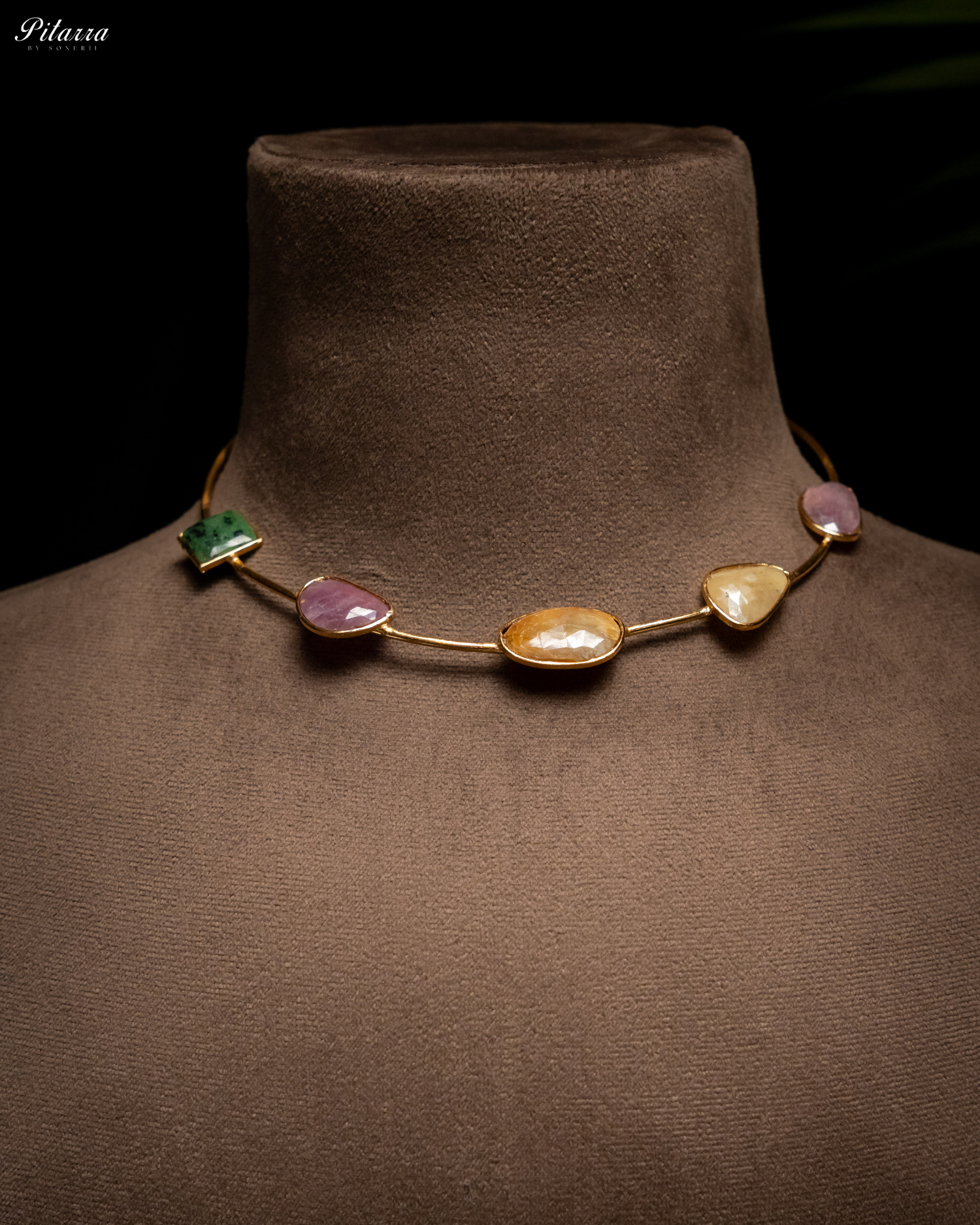 Statement Natural Multi Sapphire Necklace_Front Angle