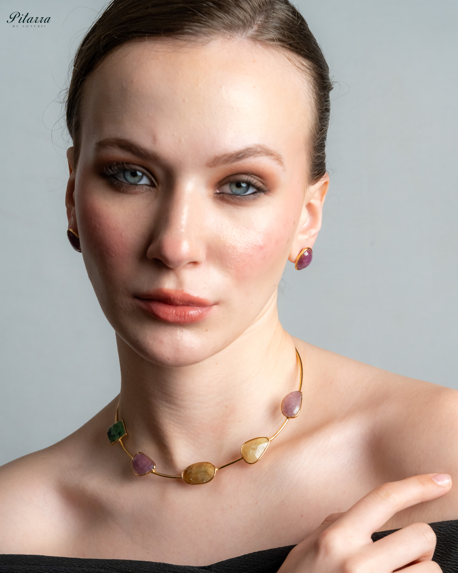 Statement Natural Multi Sapphire Necklace_Front Image