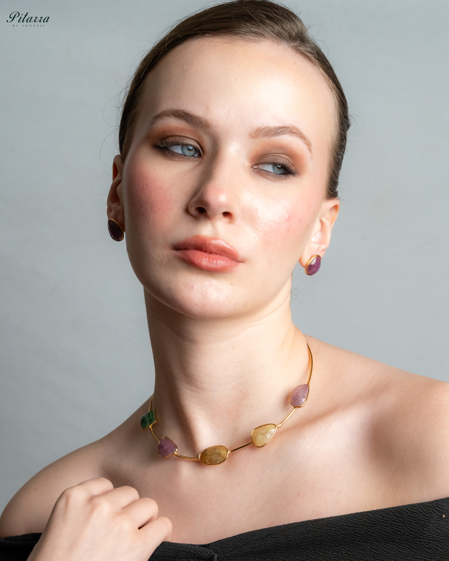 Statement Natural Multi Sapphire Necklace_Front Pose