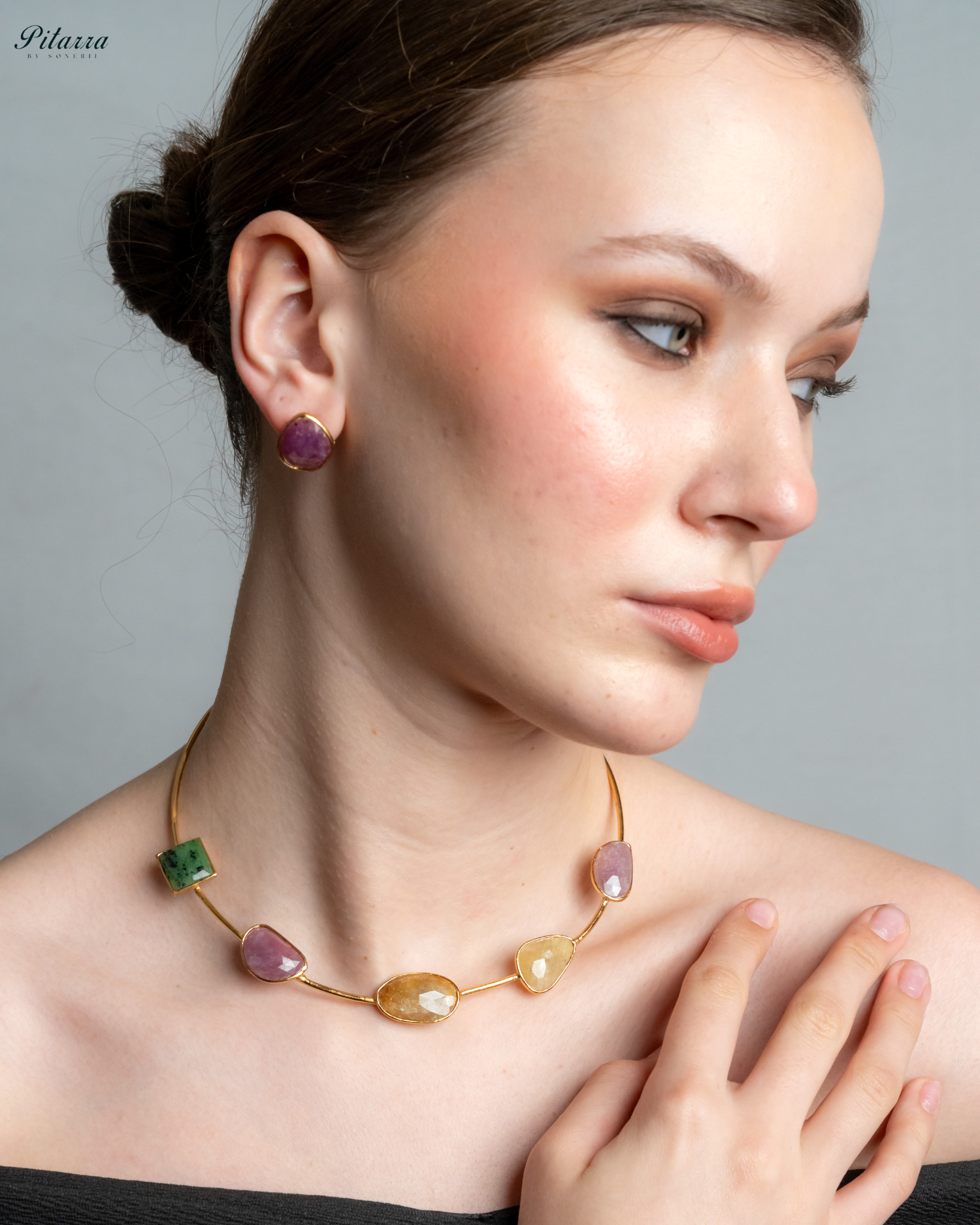 Statement Natural Multi Sapphire Necklace_Right Angle