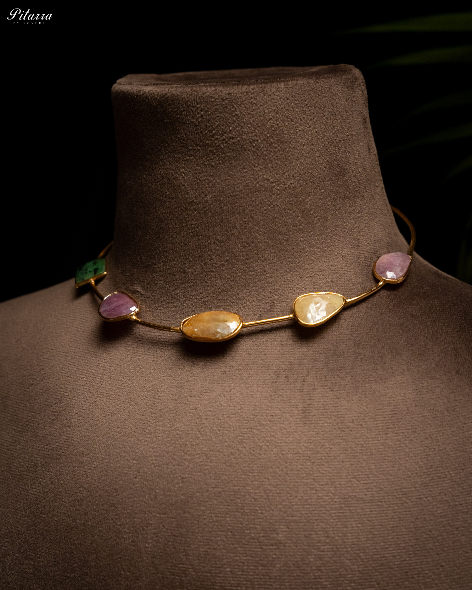 Statement Natural Multi Sapphire Necklace_Side Angle