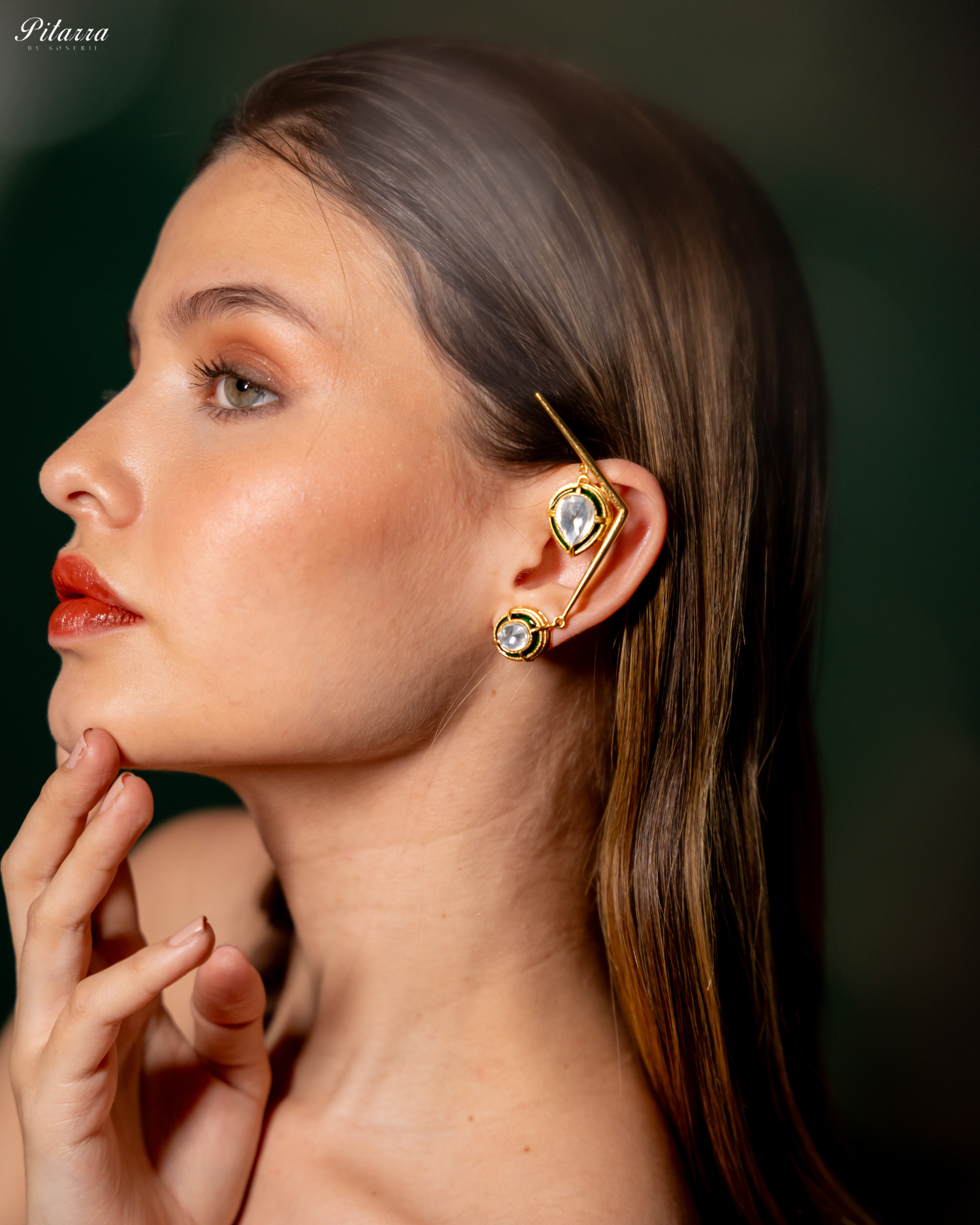 Stylish Long Hanging Golden Drop Earring_Side Angle