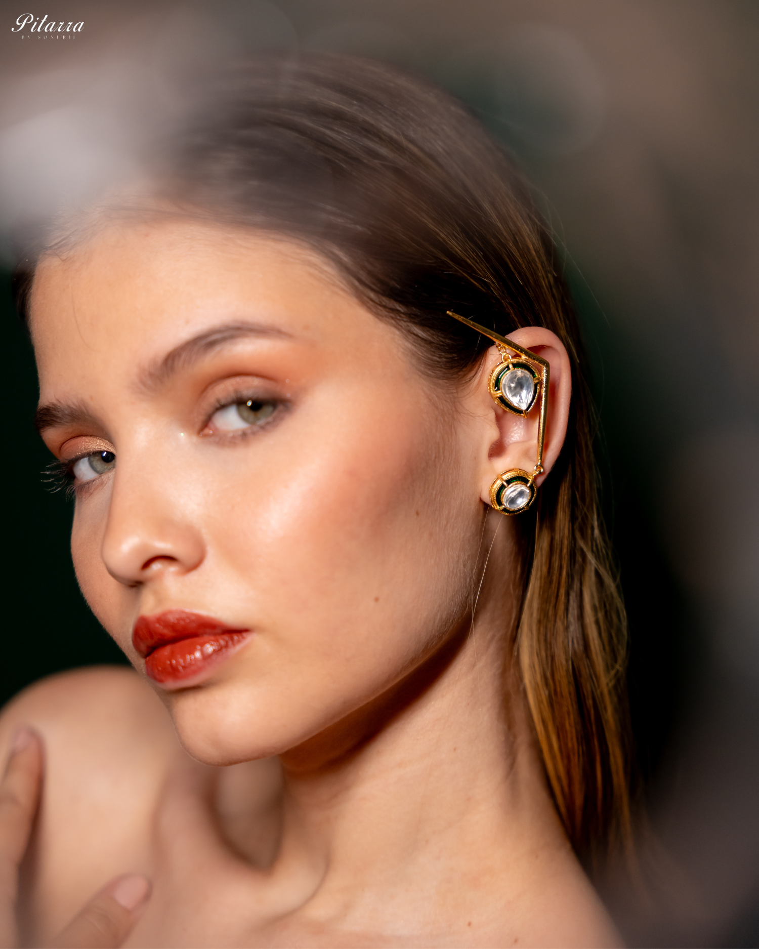 Stylish Long Hanging Golden Drop Earring_Side Image