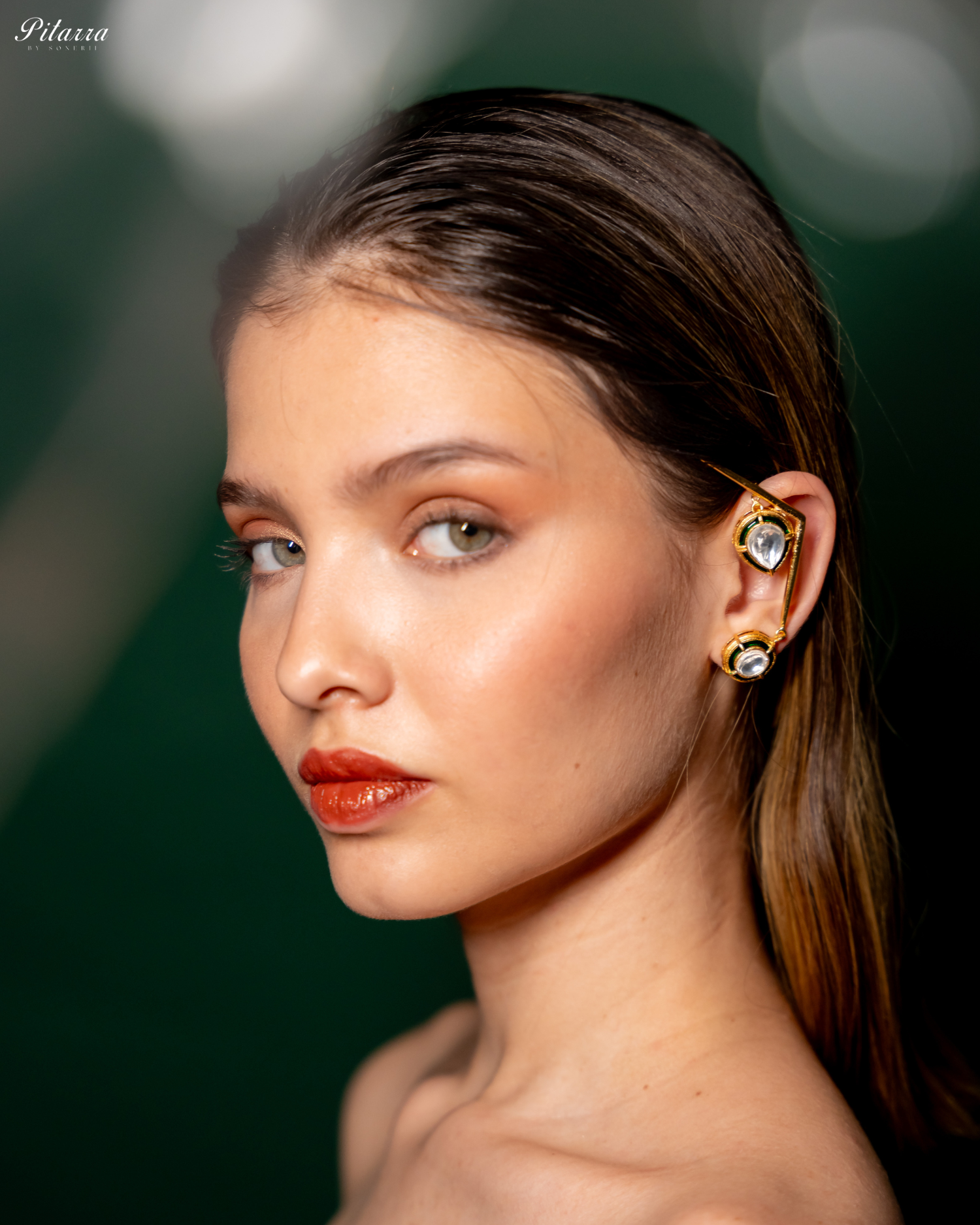 Stylish Long Hanging Golden Drop Earring_Side Pose