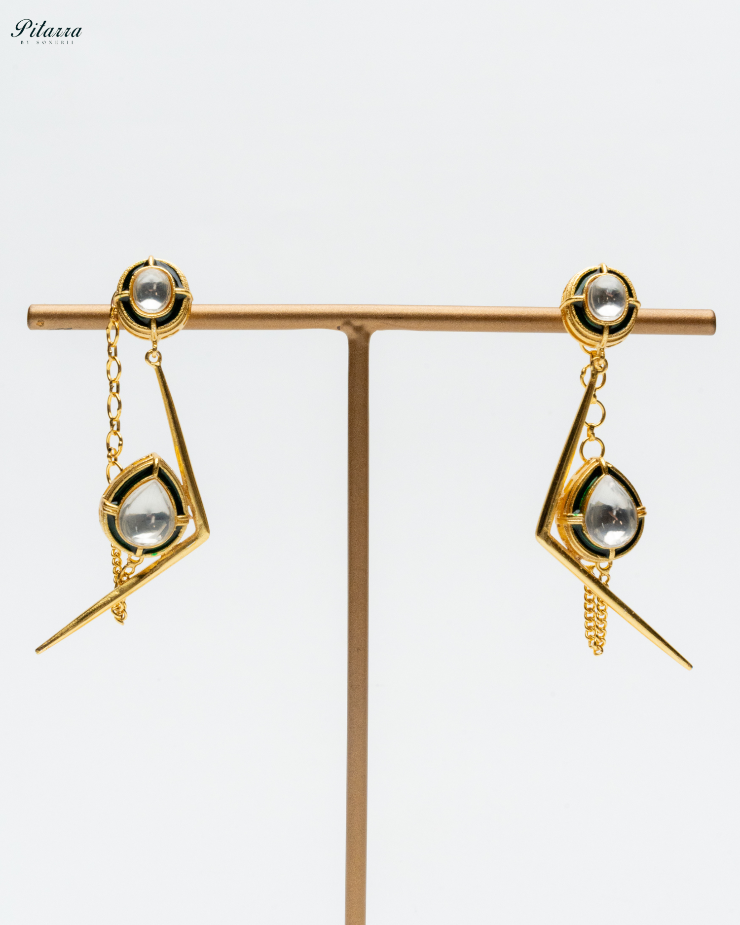 Stylish Long Hanging Golden Drop Earring_White Background
