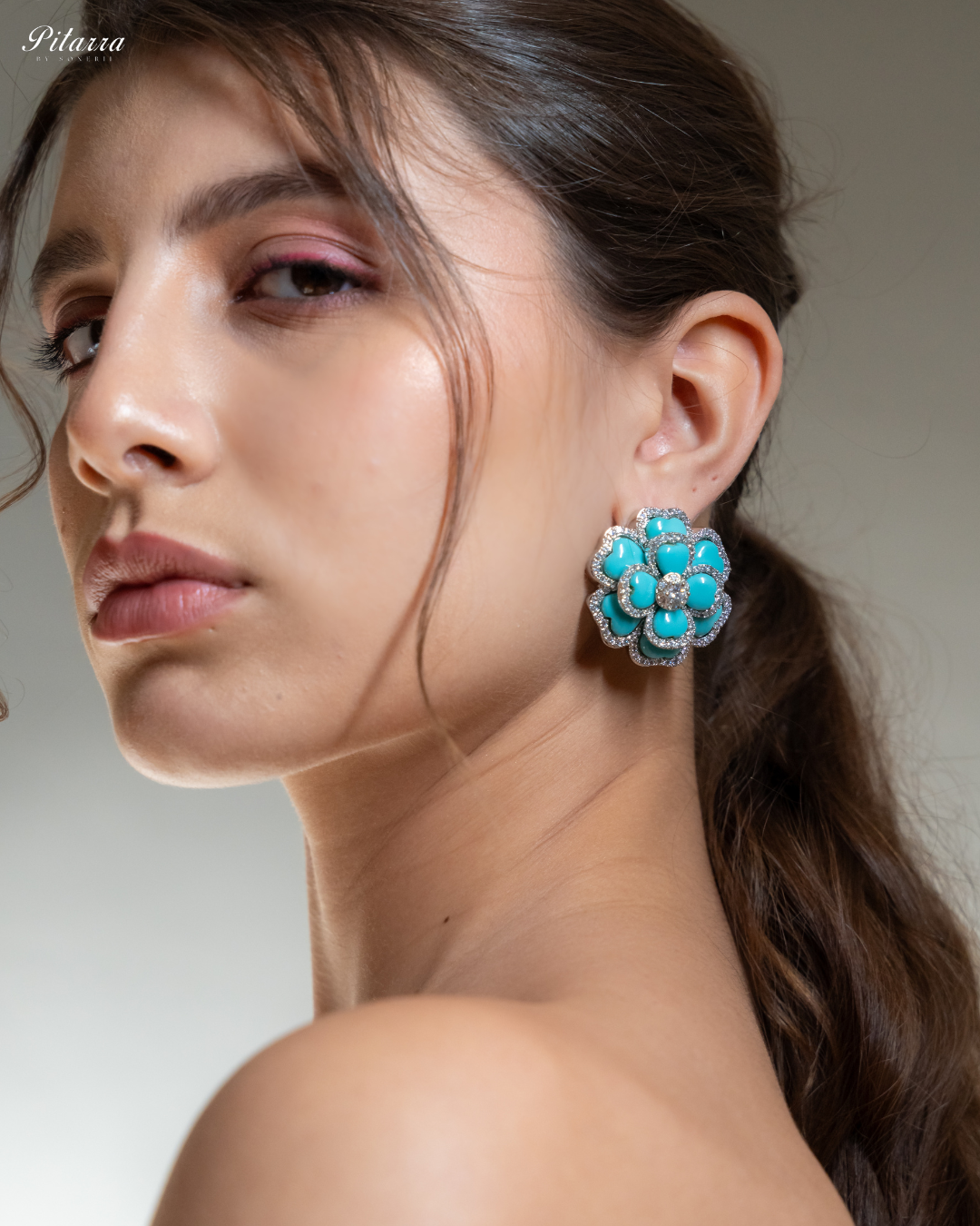 Turquoise Enamel Sliver Earrings_Side Pose