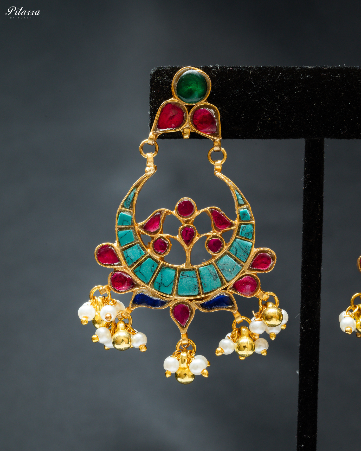 Turquoise Pink Chandbali Earring_Zoom Angle
