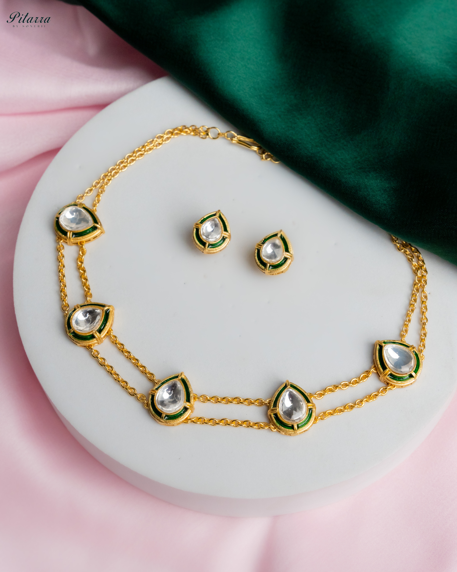 White Chain Double Chain Polki Set_Main Image