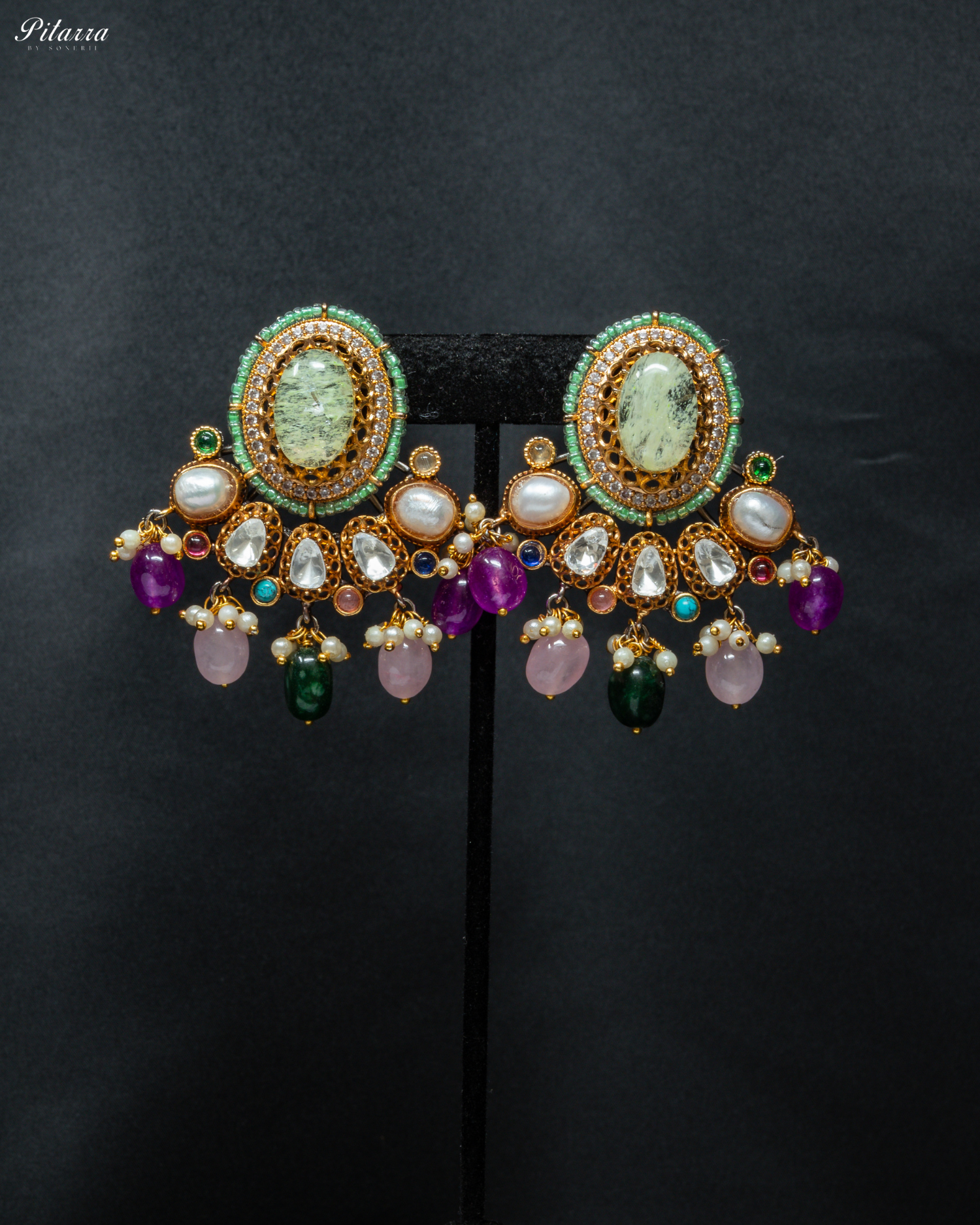 White Crystal Gold Plated Fusion Choker_Earrings