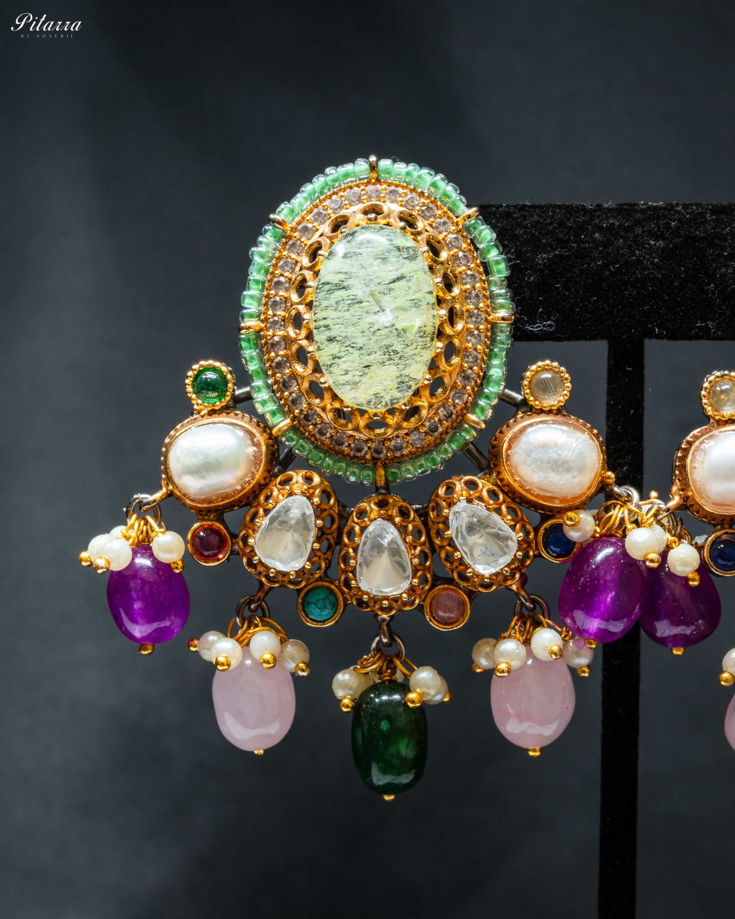 White Crystal Gold Plated Fusion Choker_Zoom Earrings