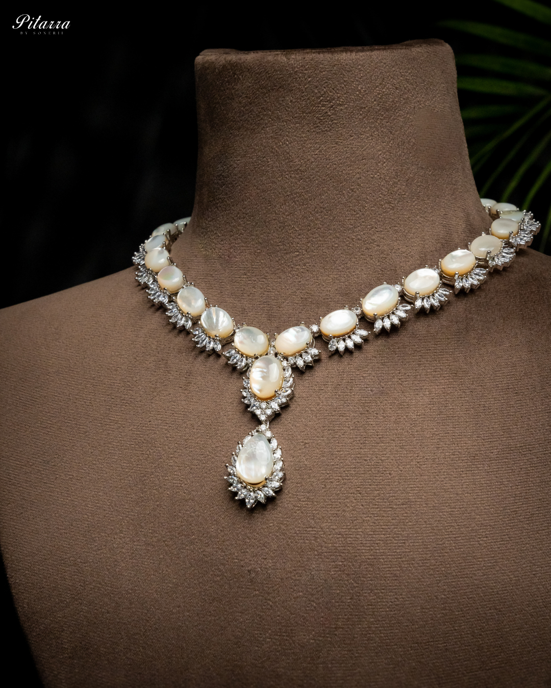 White Finish Zircon Silver Necklace Set_Side Angle