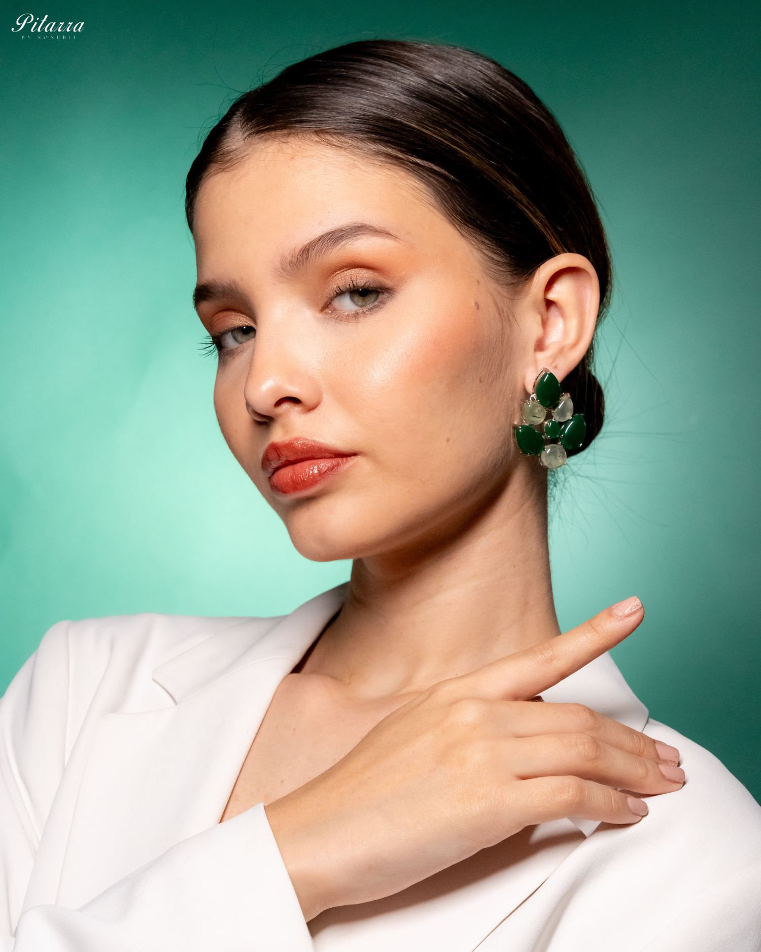 White Green Ethnic Stud Earrings_Side