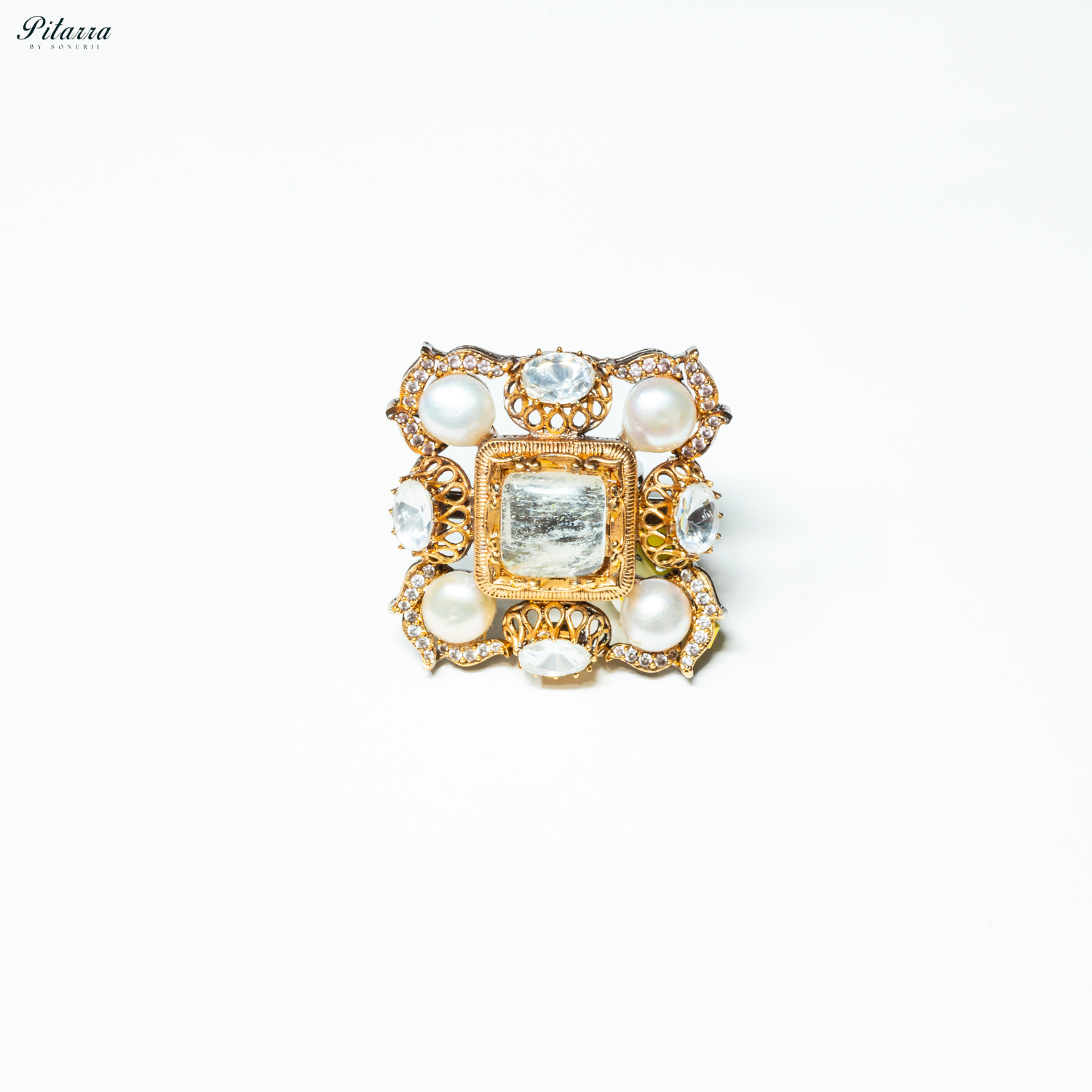 White Pearl Victorian Finger Ring_White Background