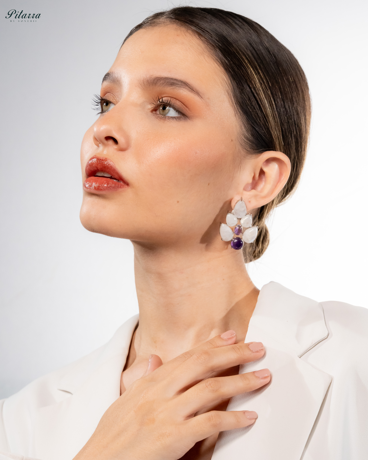 White Purple Ethnic Stud Earrings_Side Image