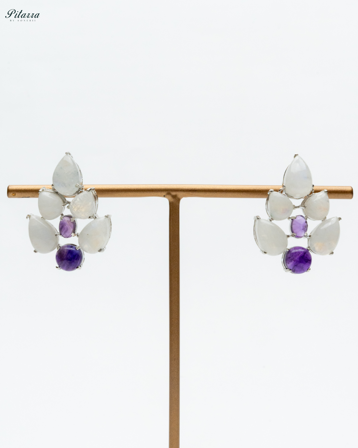 White Purple Ethnic Stud Earrings_White Background
