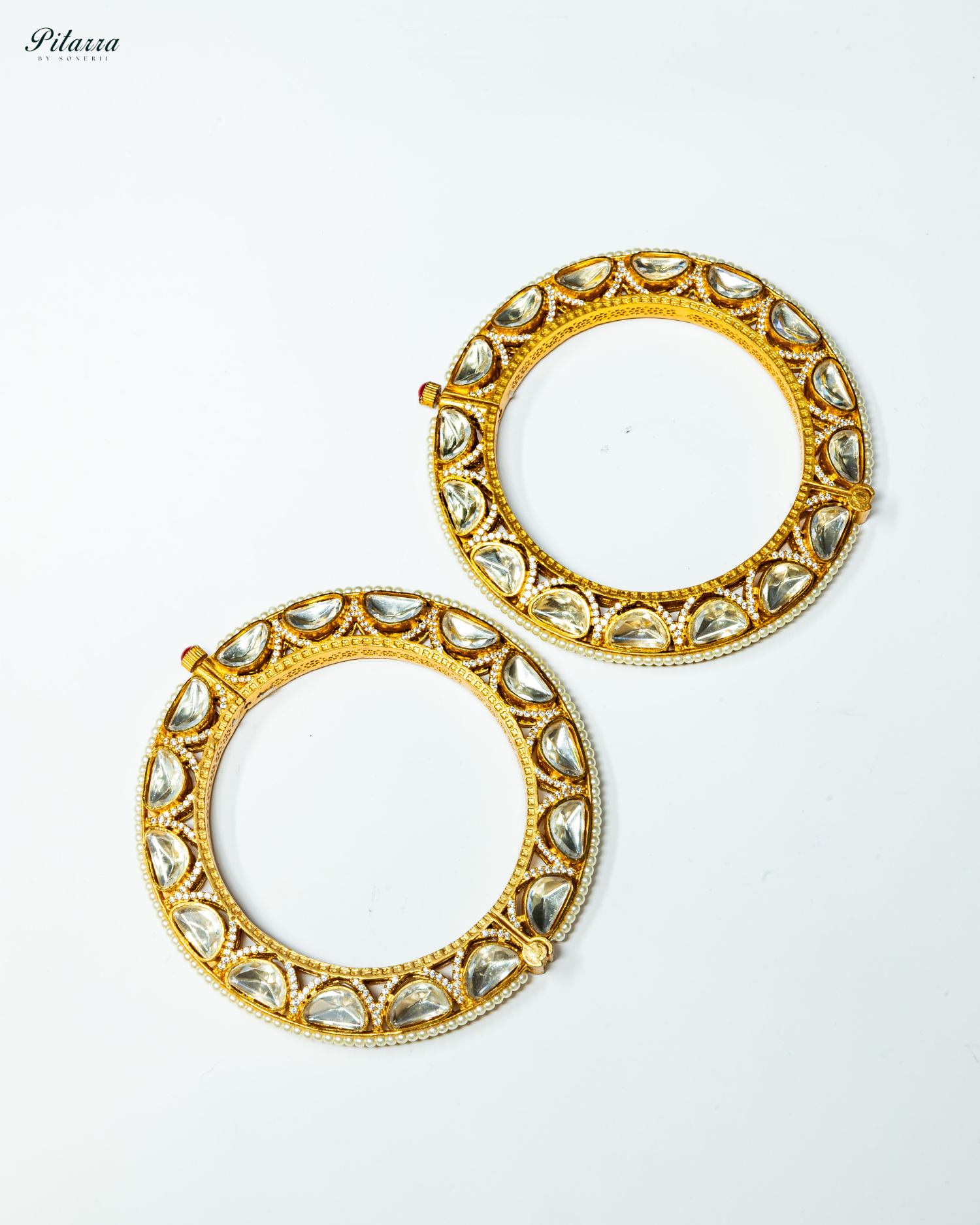 White Stone Golden Kundan Kada Set_Side Angle