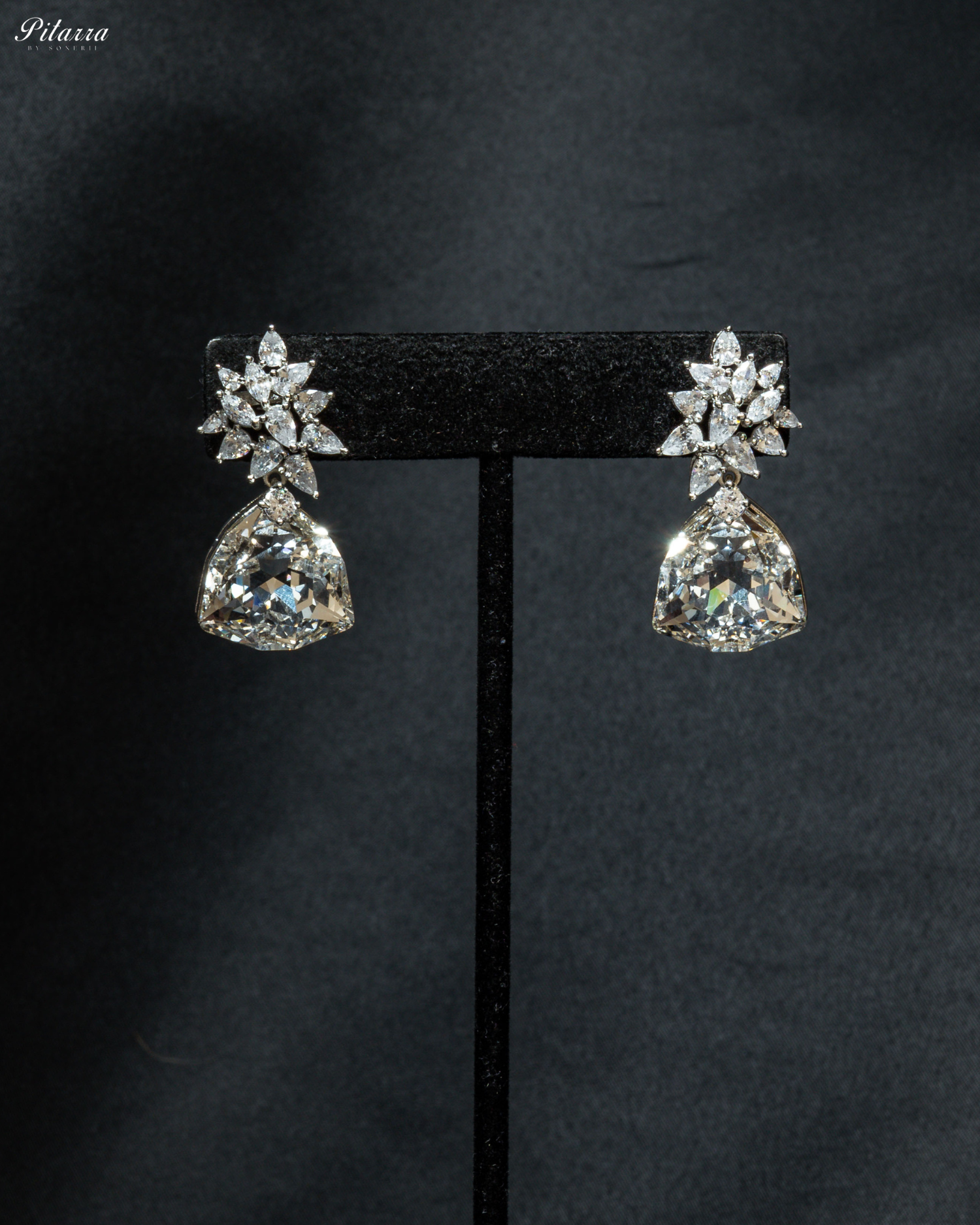 White Stone Silver Floral CZ Stud Earrings_Front Image