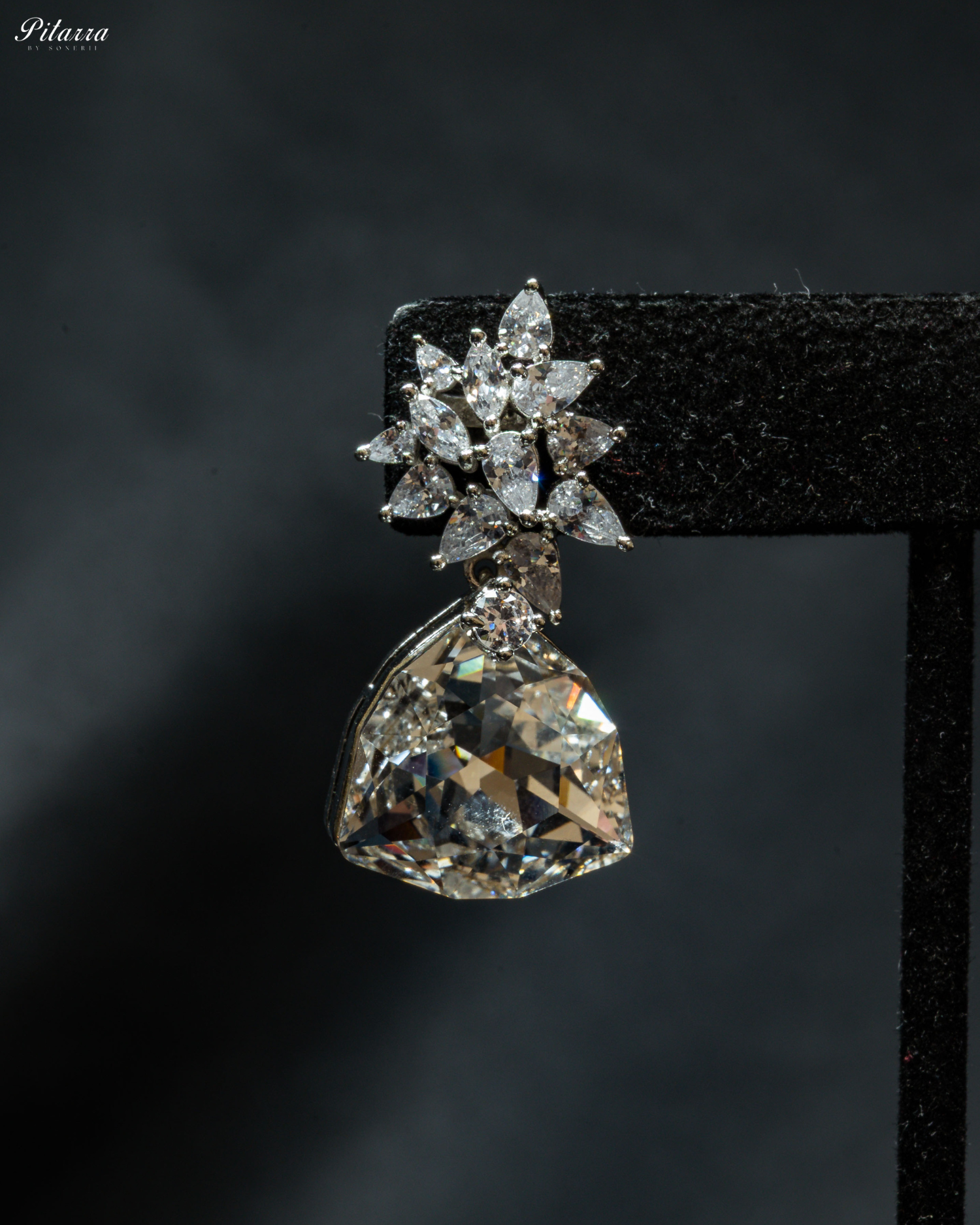 White Stone Silver Floral CZ Stud Earrings_Zoom Angle