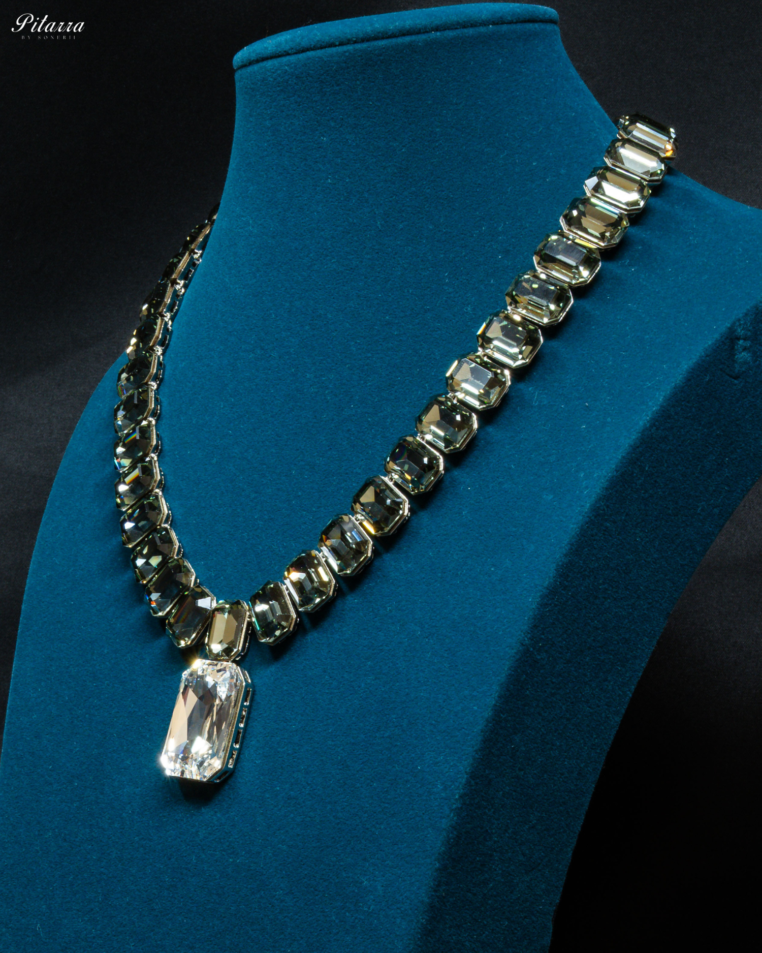 White Stone Square Grey Crystal Necklace Set_Side Angle