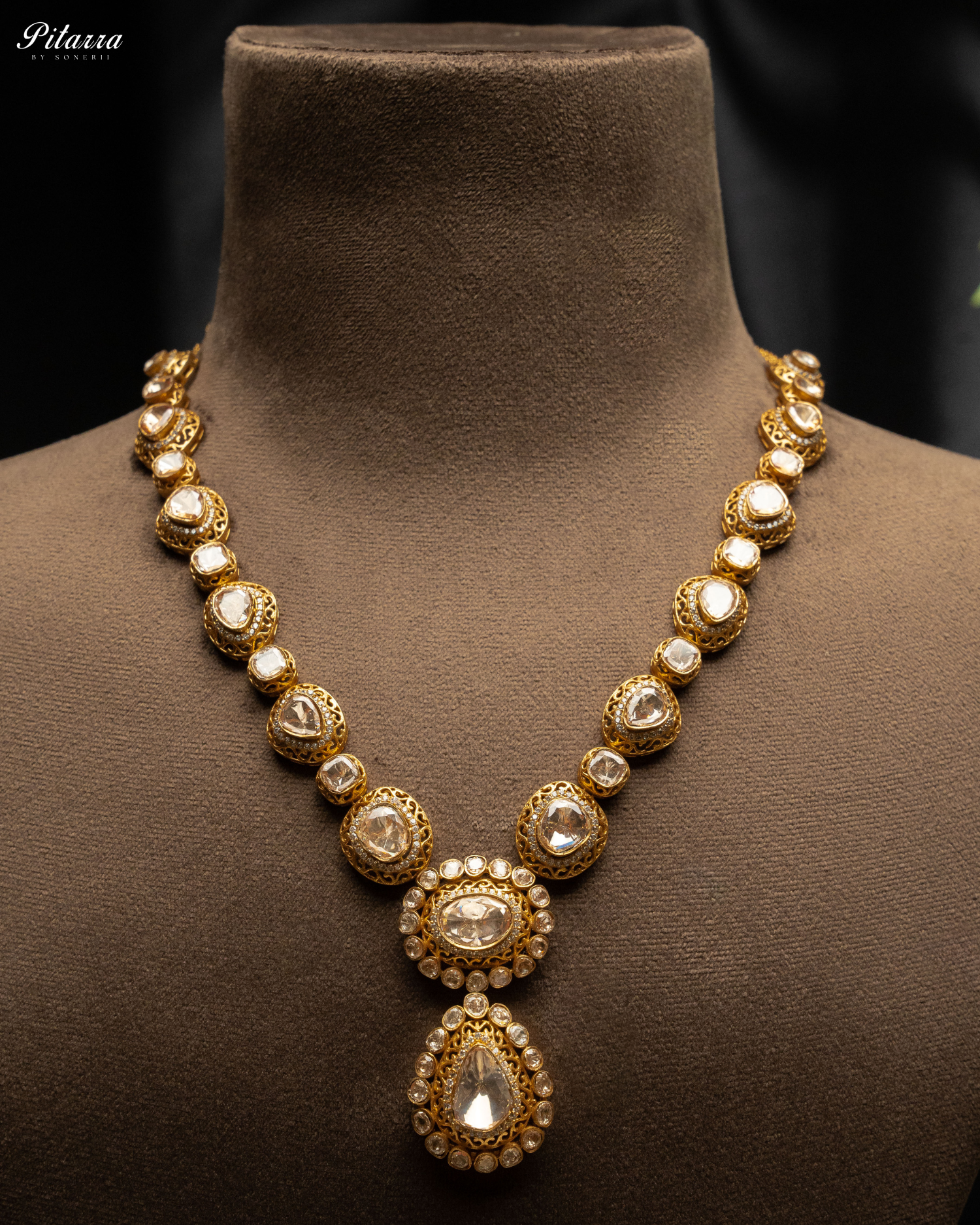 White Uncut Long Traditional Kundan  Necklace Set