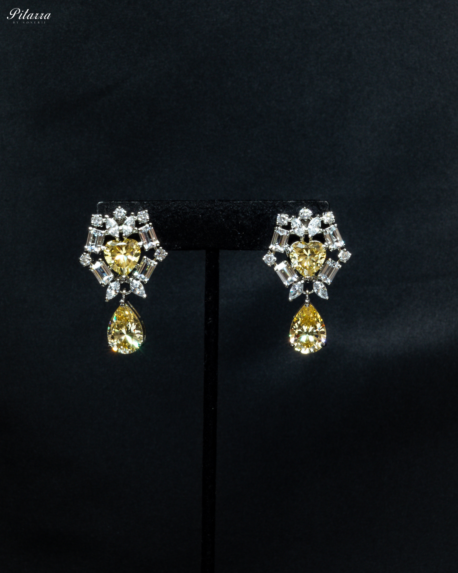 Yellow Drop Cubic Zirconia Studded Necklace Set_Earrings