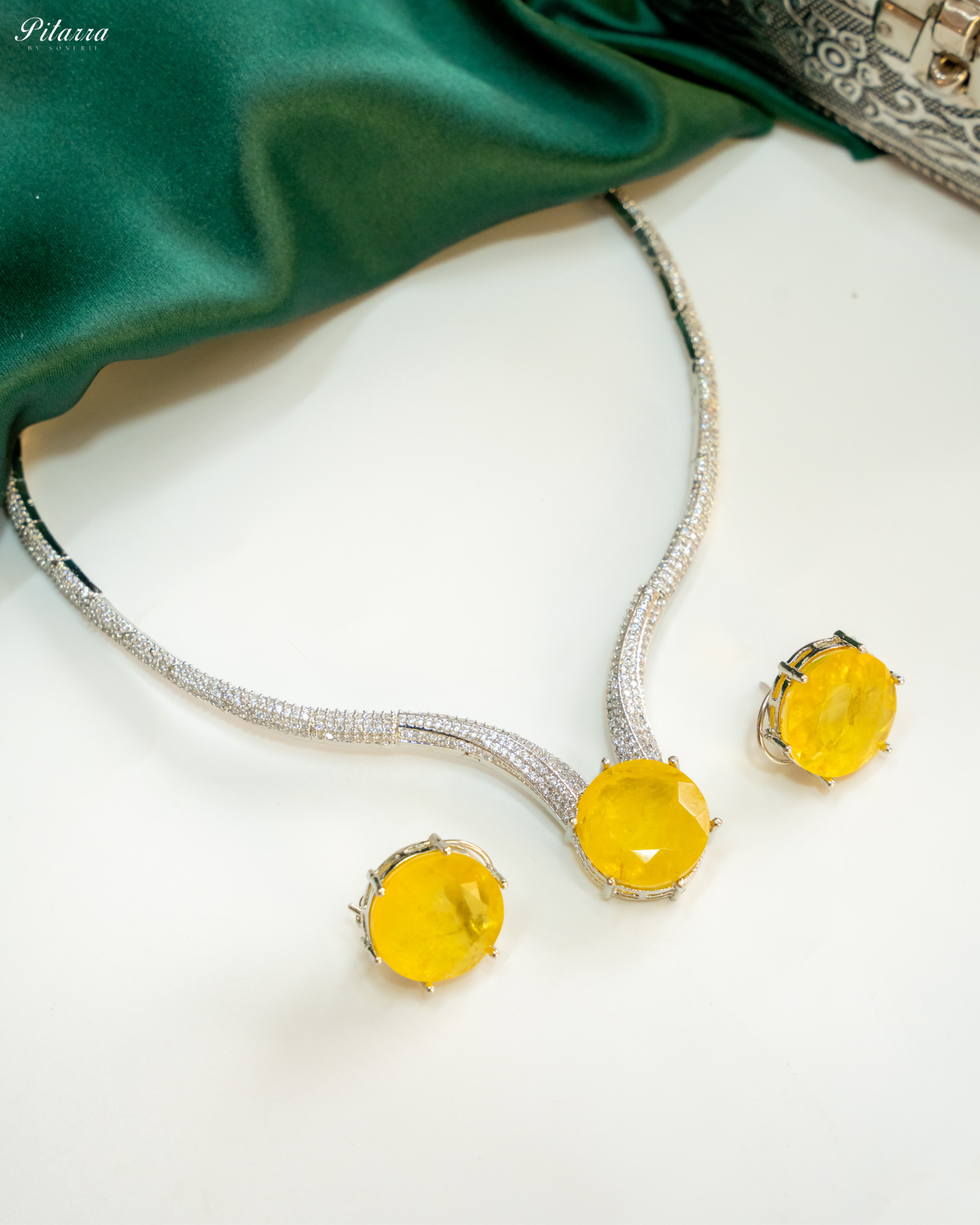 Yellow Drop Stone CZ Necklace Set_Image