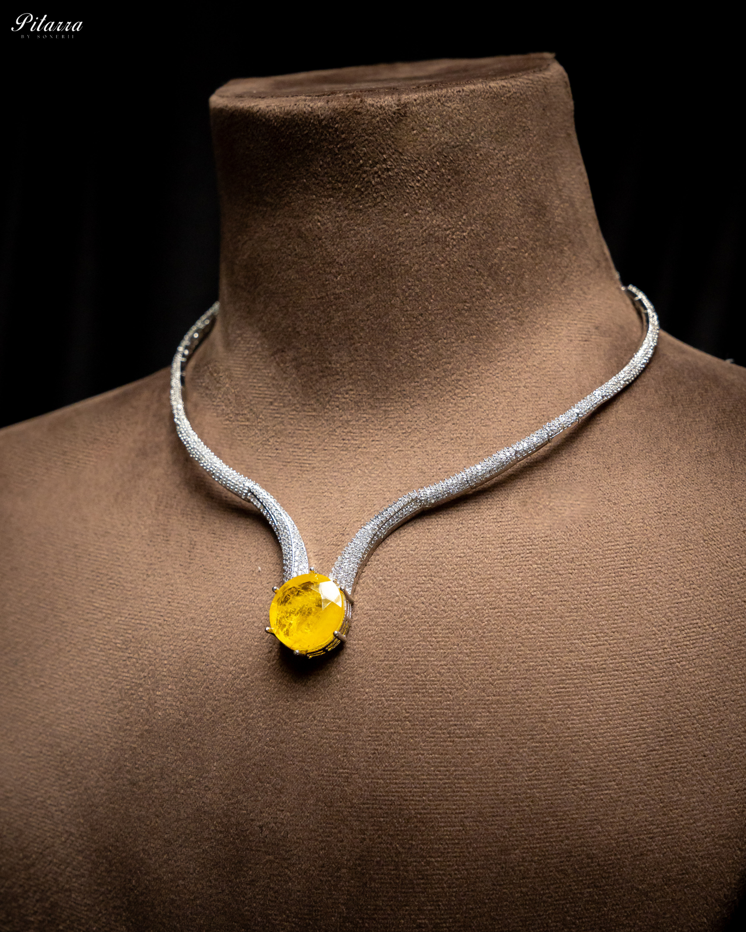 Yellow Drop Stone CZ Necklace Set_Side Angle