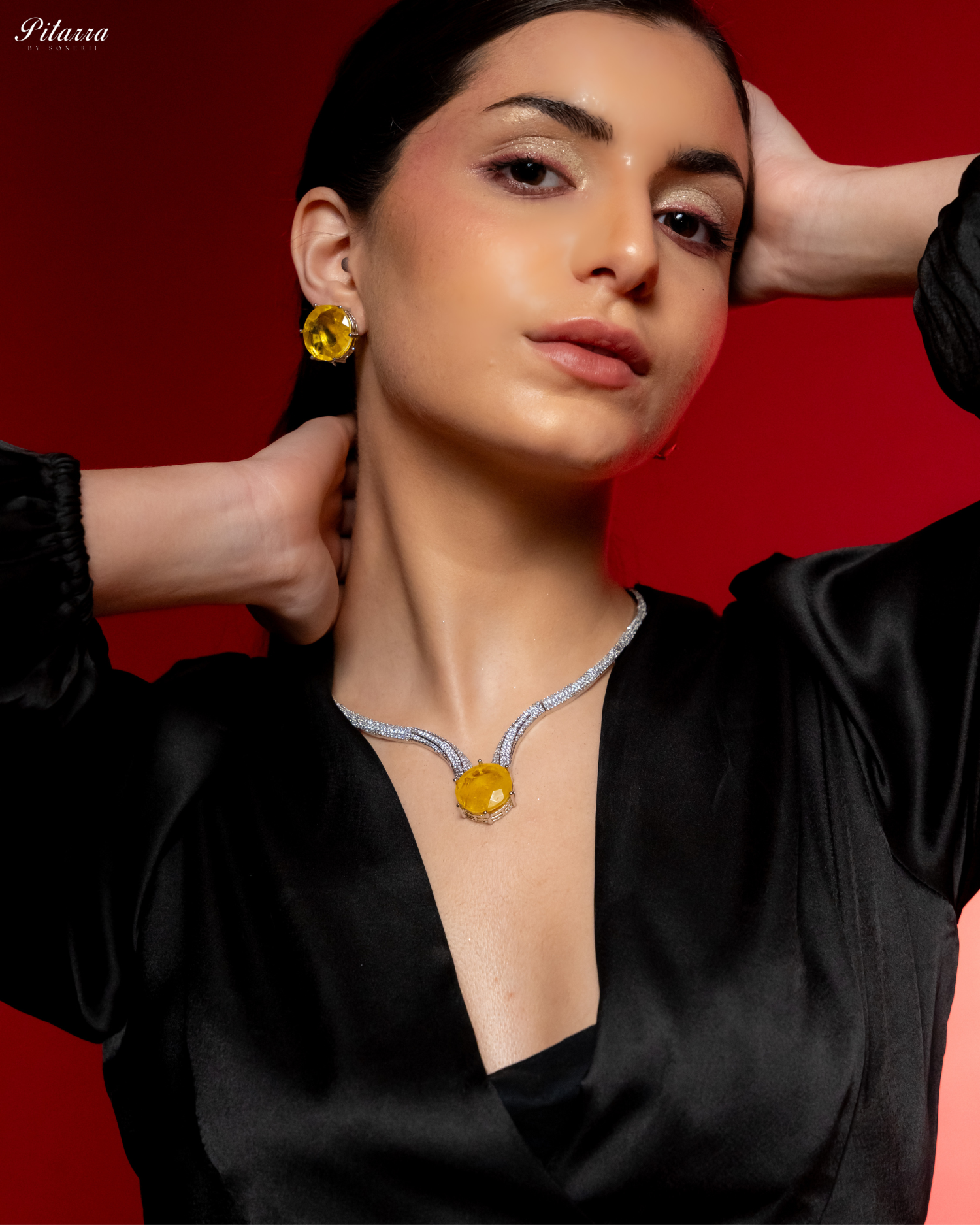 Yellow Drop Stone CZ Necklace Set_Side Necklace