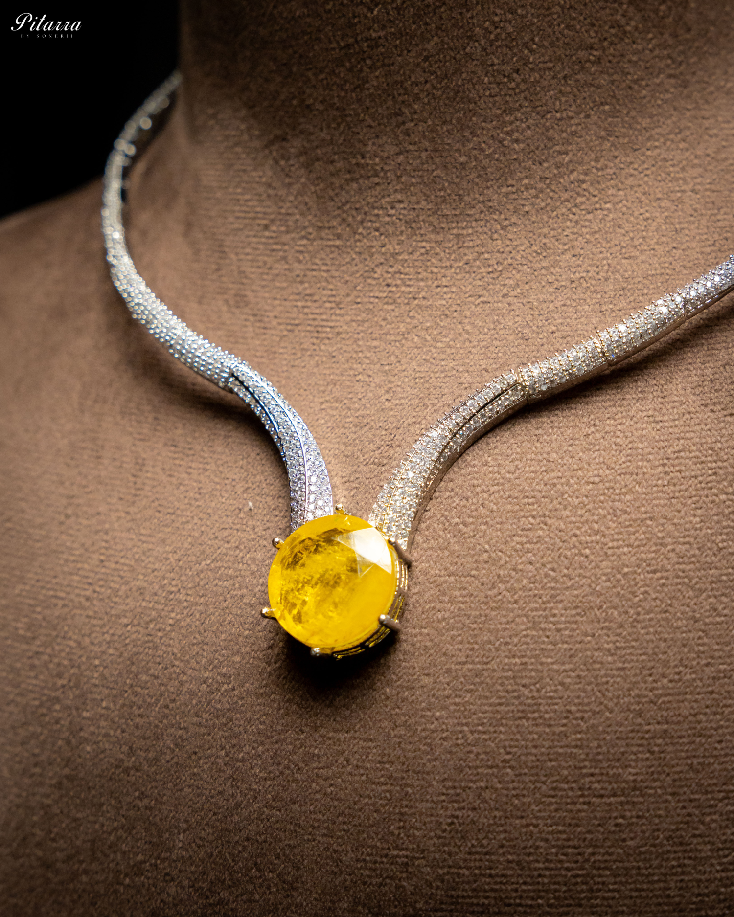 Yellow Drop Stone CZ Necklace Set_Zoom Angle