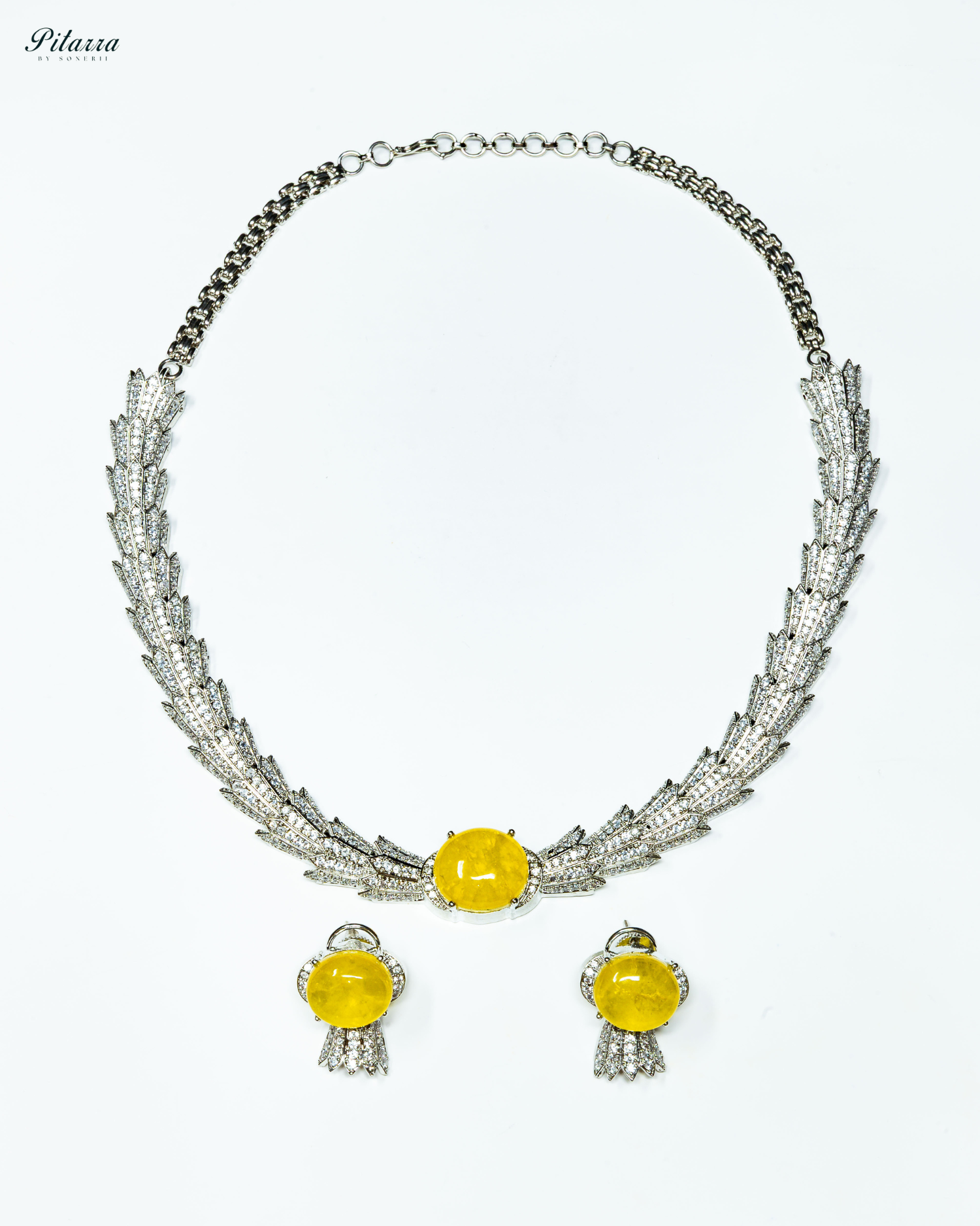 Yellow Single Stone Doublet Necklace Set_White Background