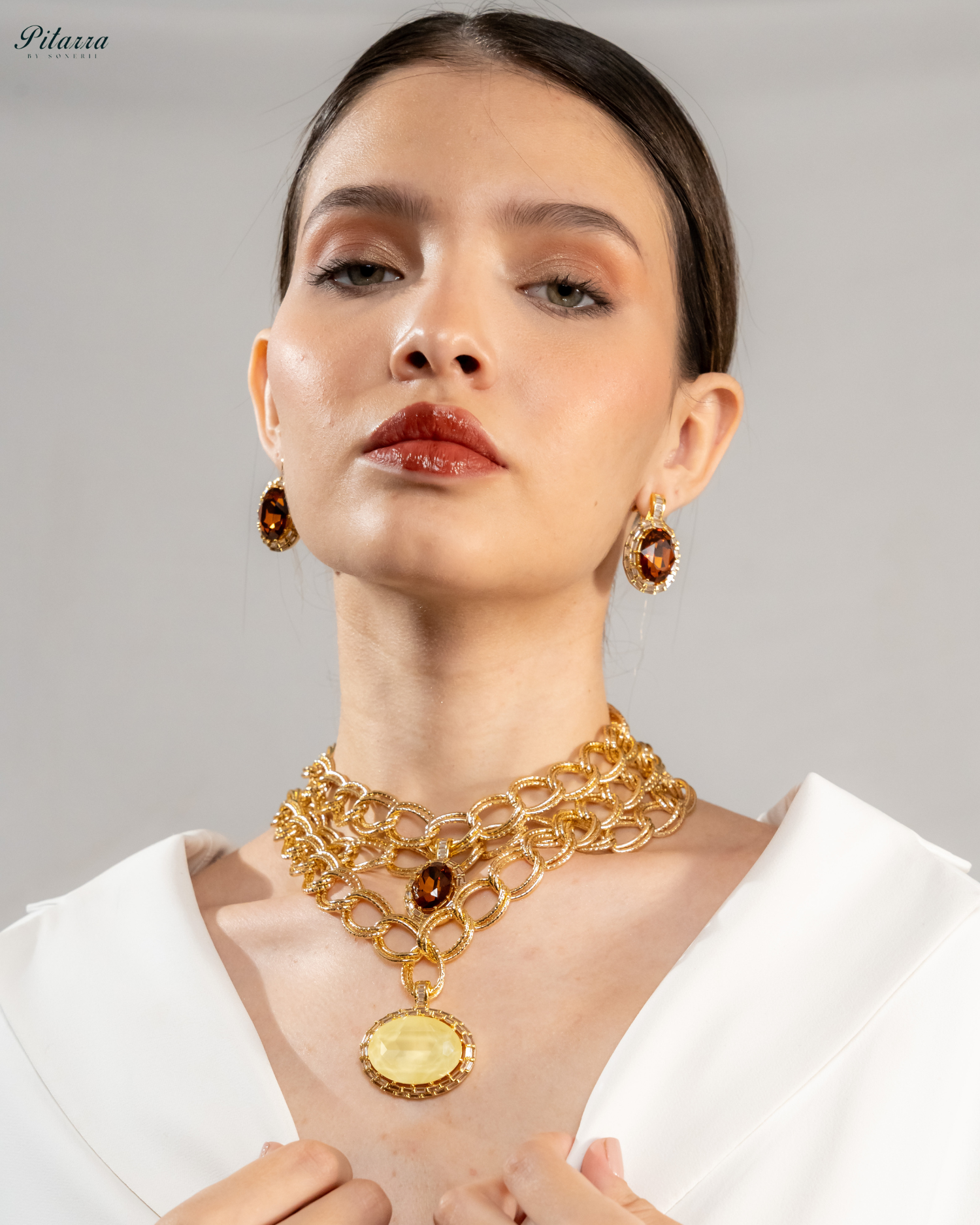 Yellow Statement Pendant Golden Chain Choker_Main Image