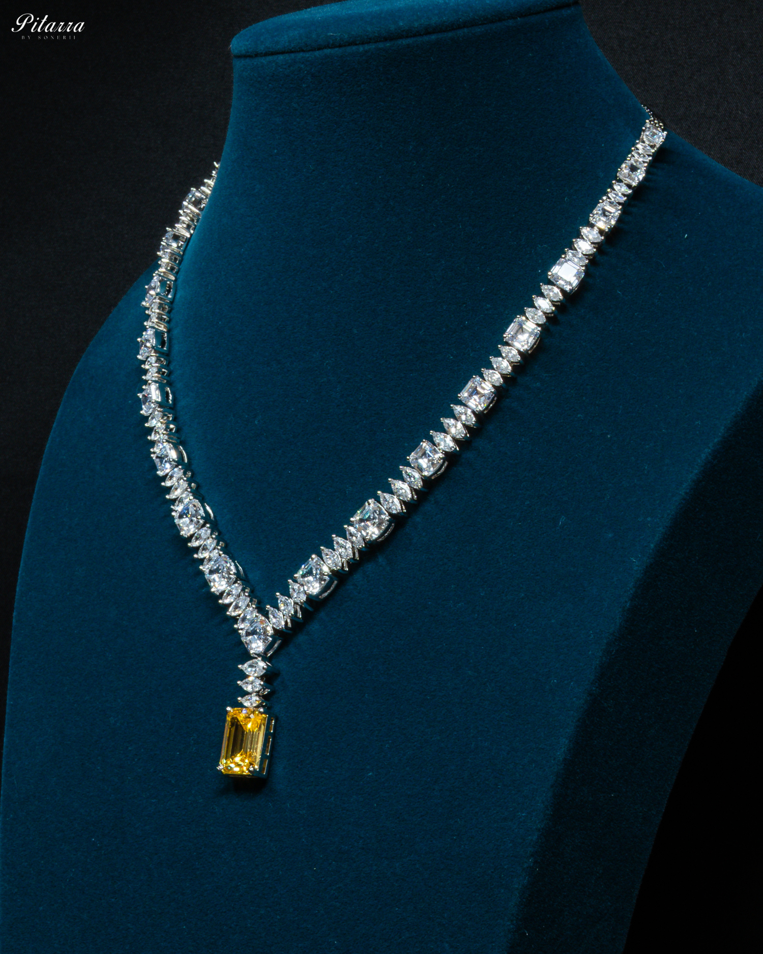 Yellow Stone Cubic Zirconia Pendant Set_Side Angle