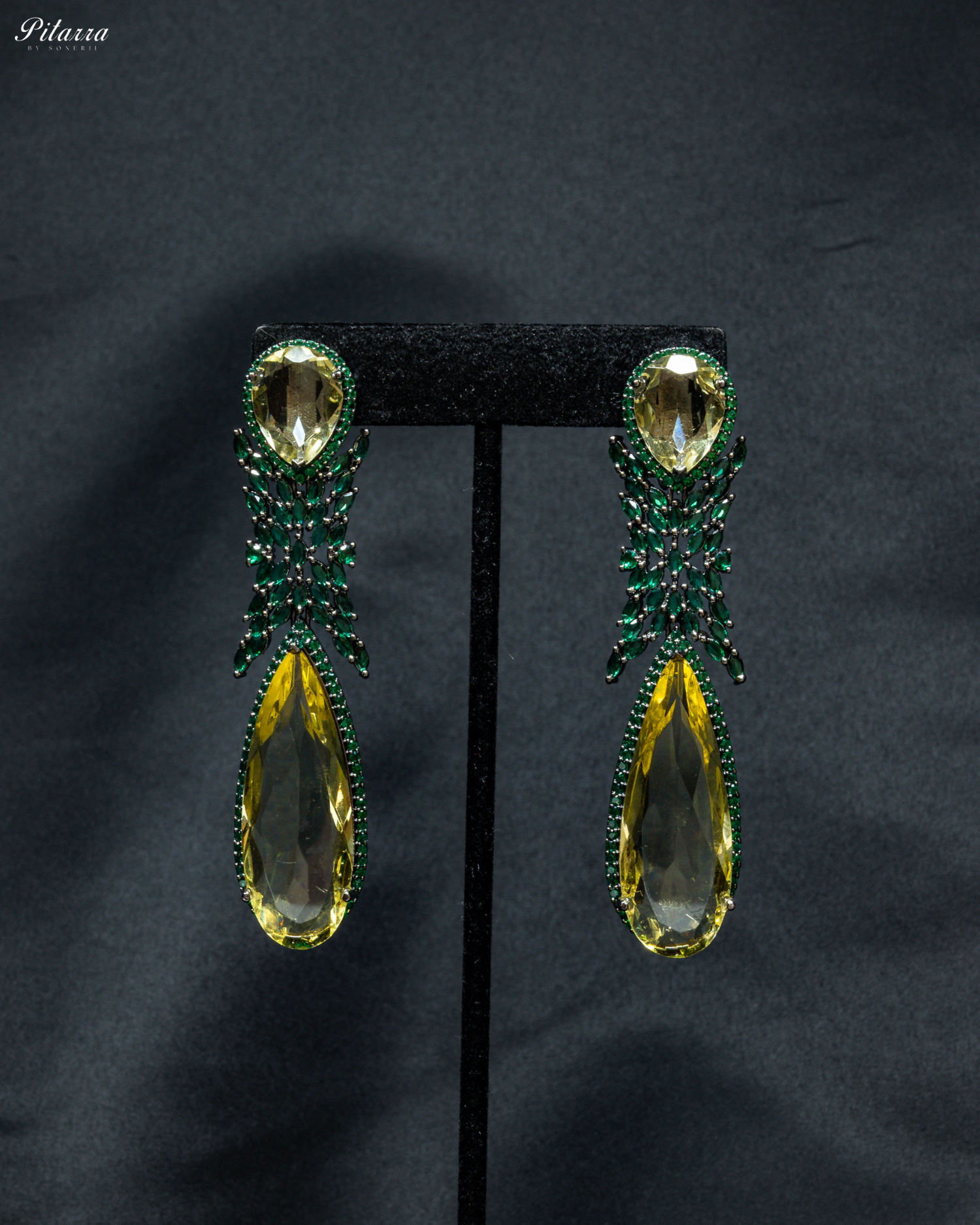 Yellow Stone Green Finish Contemporary Drop Earrings_Front Image