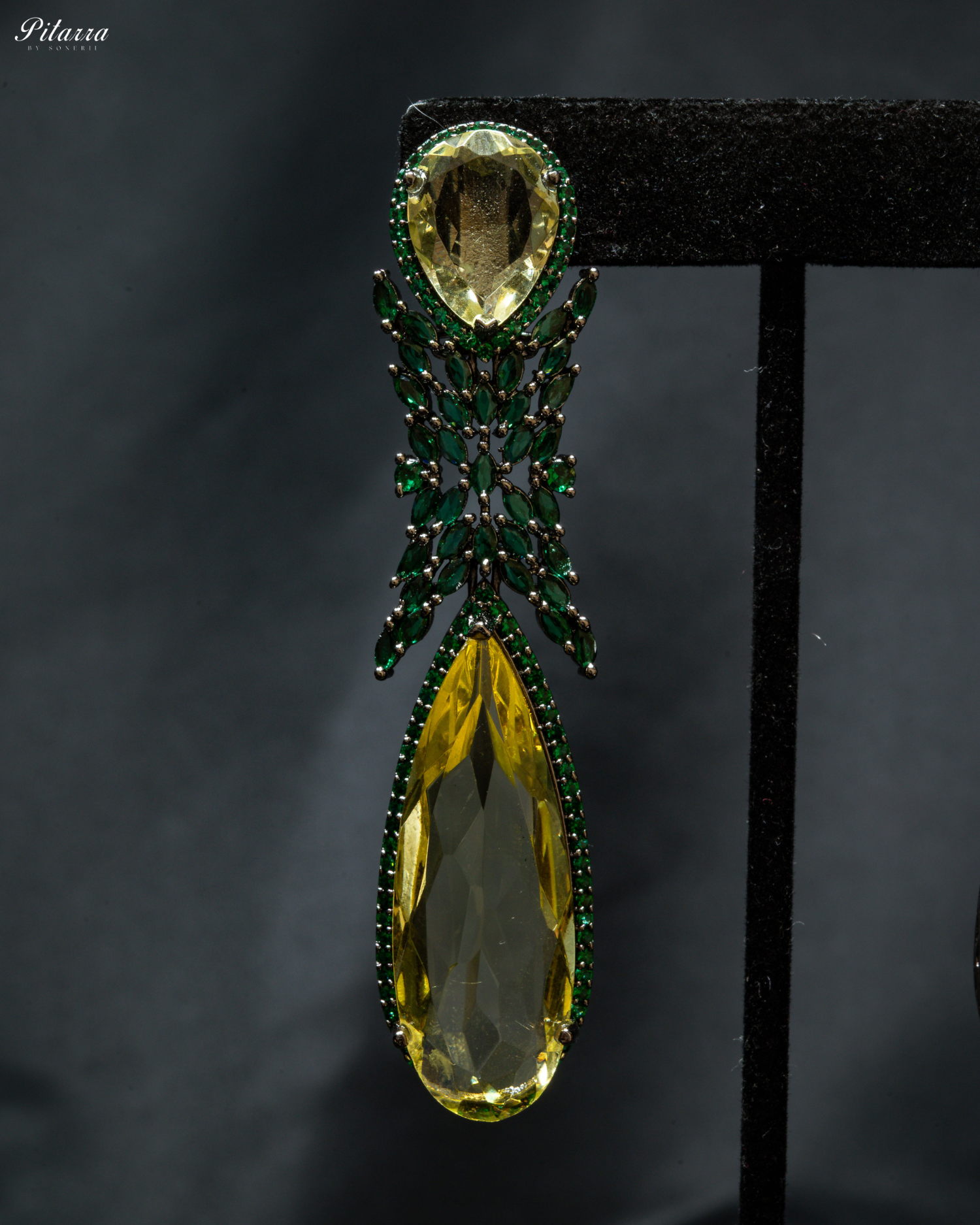 Yellow Stone Green Finish Contemporary Drop Earrings_Zoom Angle
