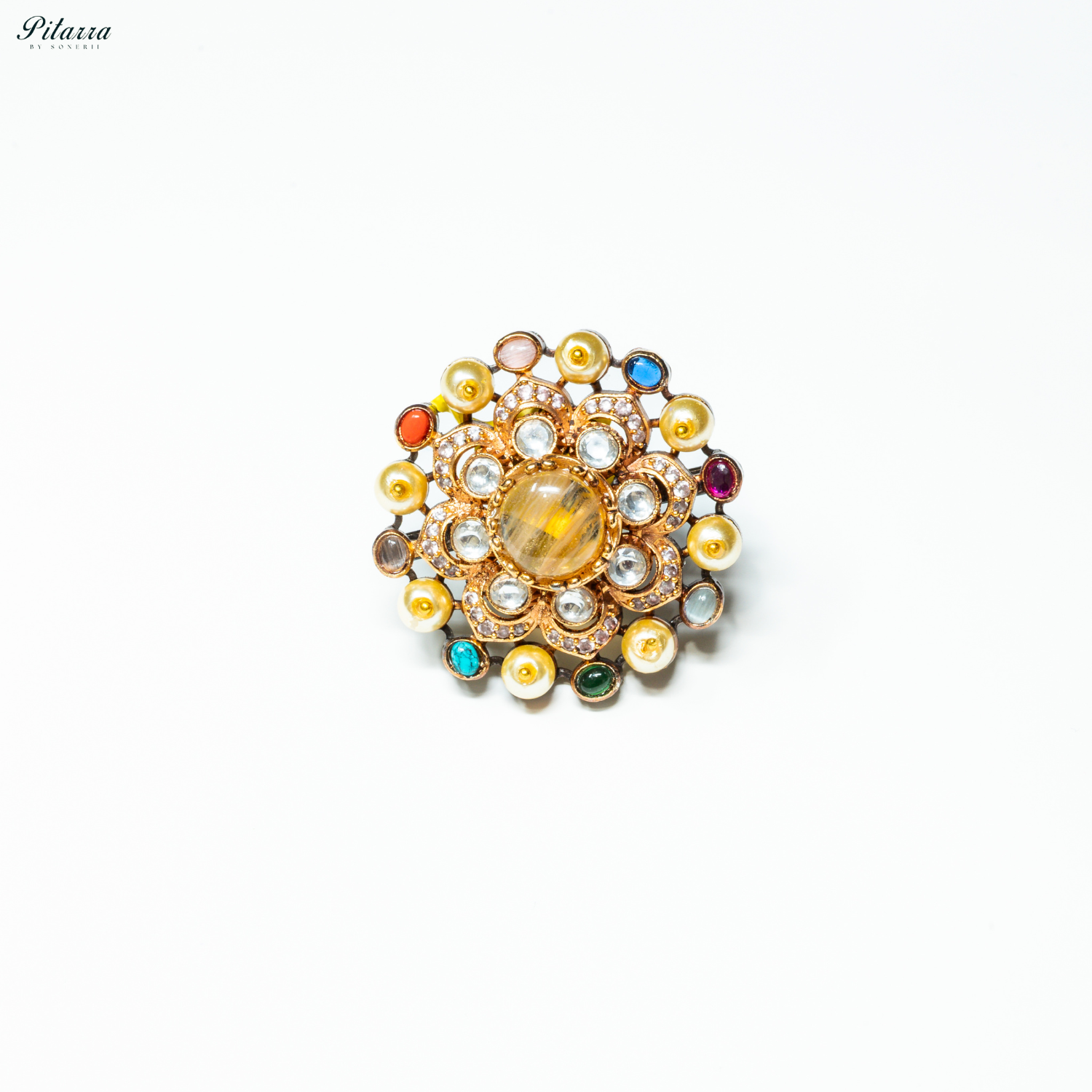 Yellow Stone Navratna Heritage Ring_White Background