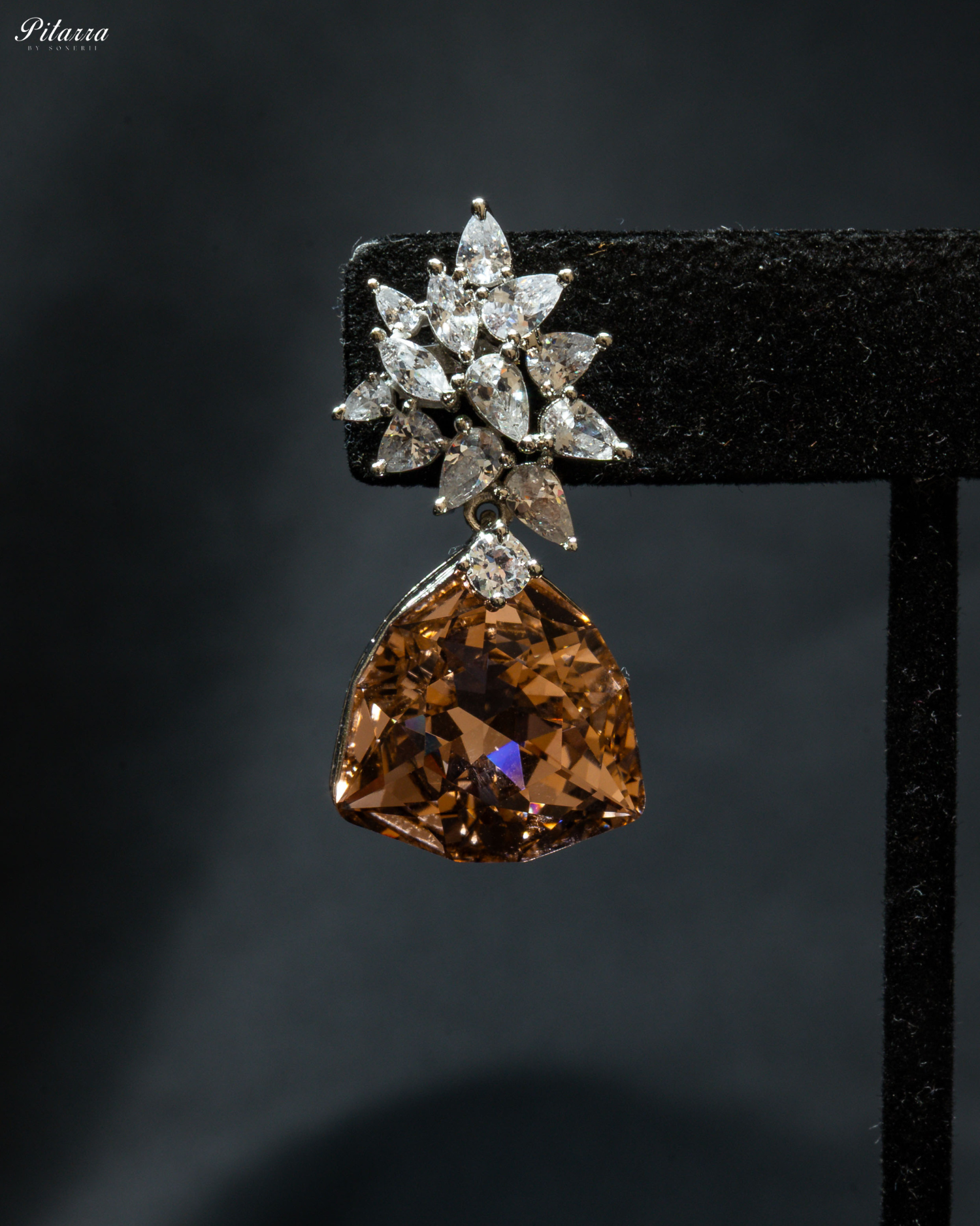 Yellow Stone Silver Floral CZ Stud Earrings_Zoom Angle