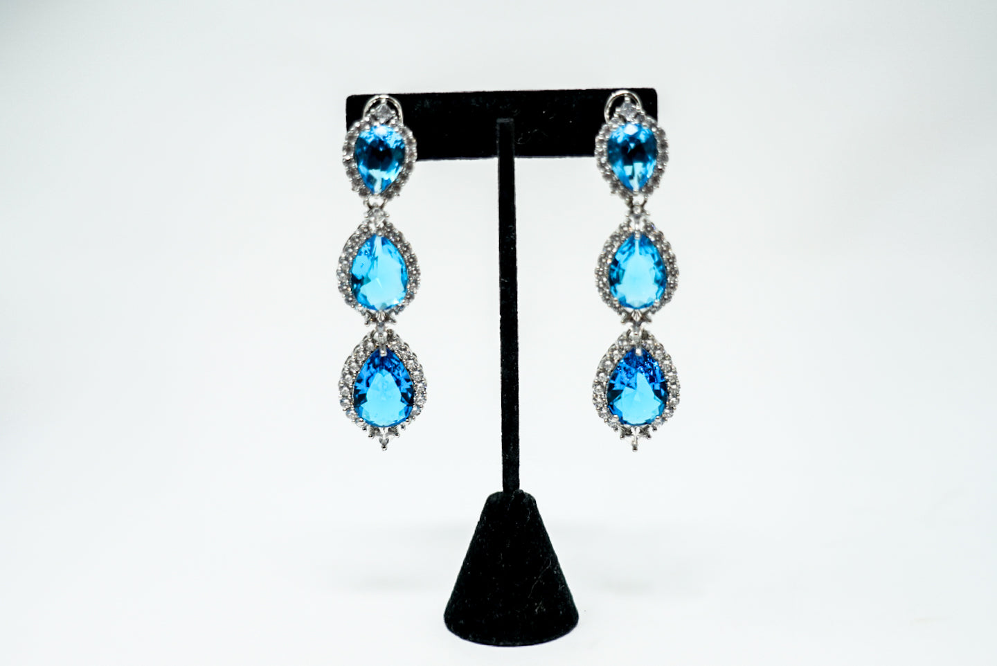 Blue Zircon Crystal Waterdrop Earrings