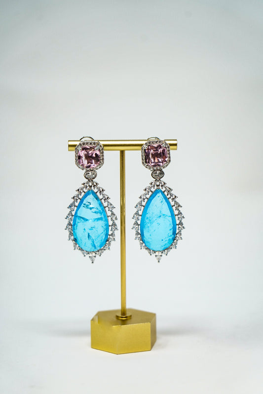 Aqua Blue Stones Chandelier Earrings