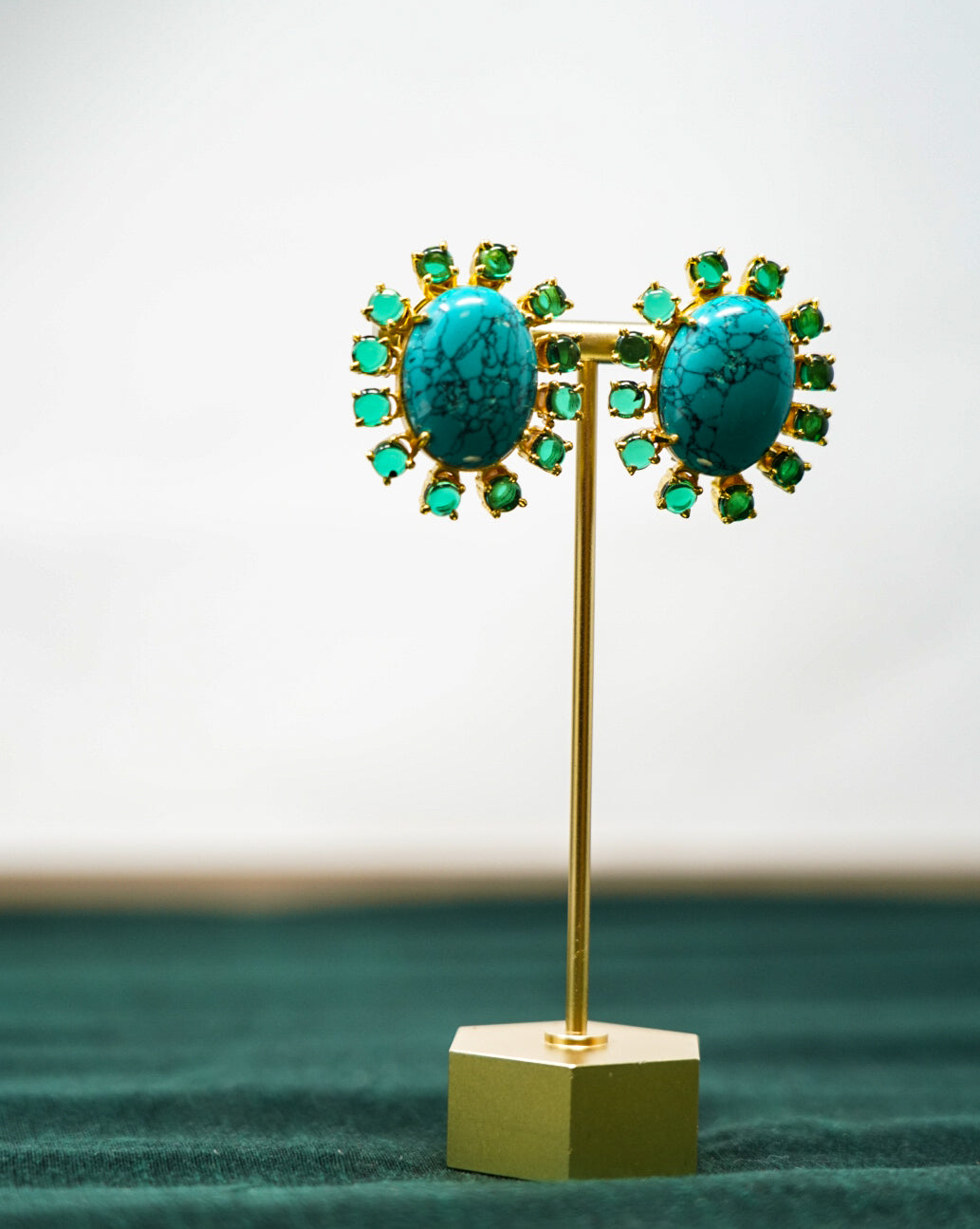 Gold Plated Blue Stud Earrings
