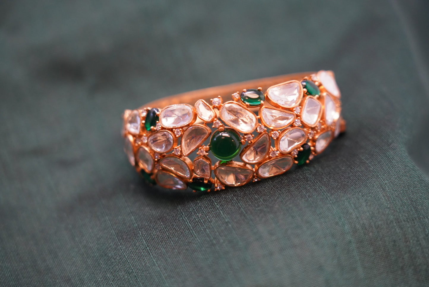 Rose Gold Plated Green Stone Bracelet