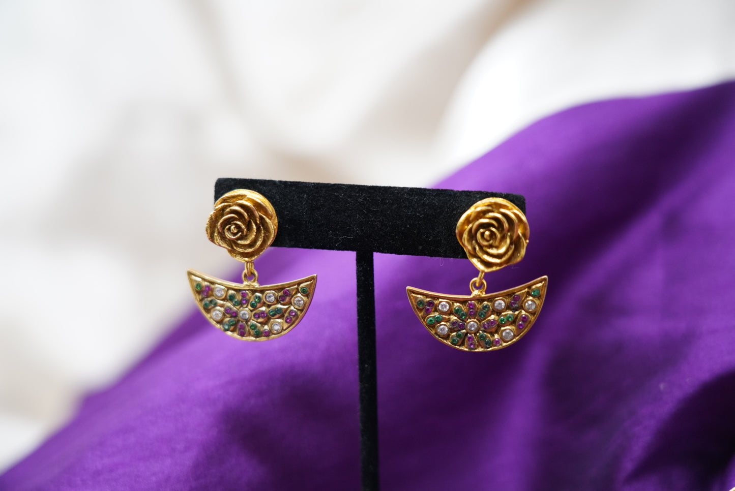 Solid Rose Design Chand Drop Earrings