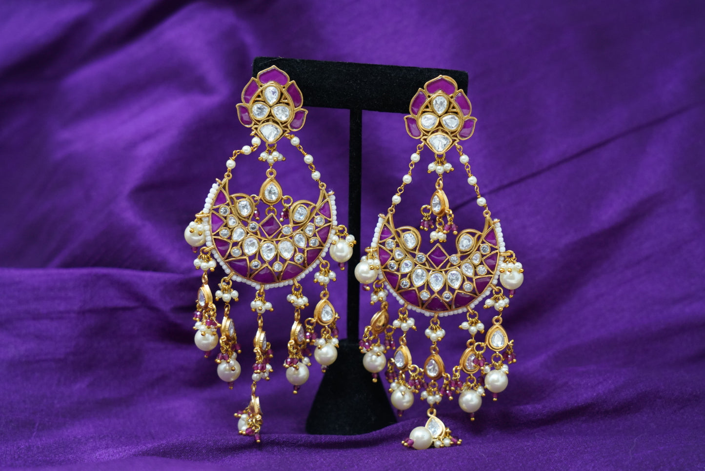 Pink Danglers with Kundan and Pearls Earrings
