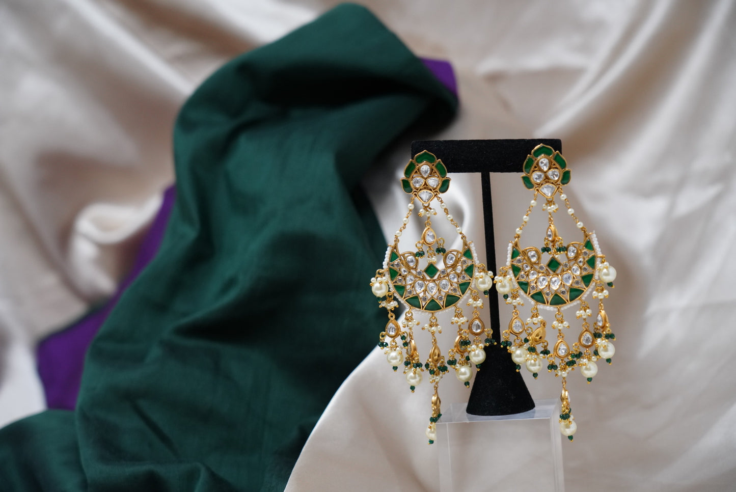 Pearl and Green Stone Dangler Earrings
