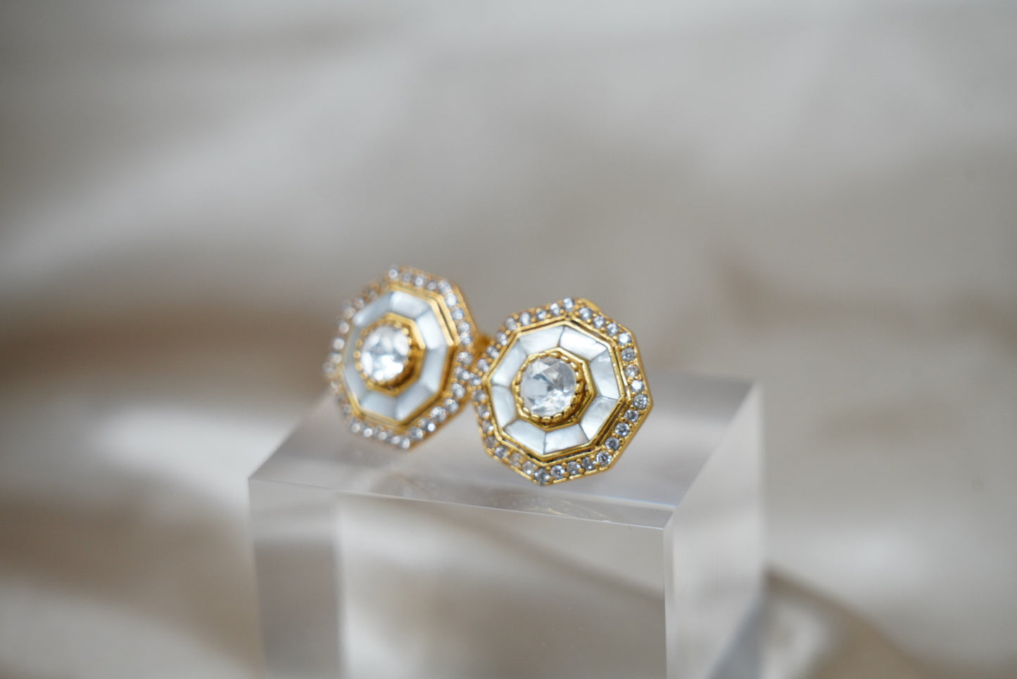 Gold Plated White Stone Studded Earrings