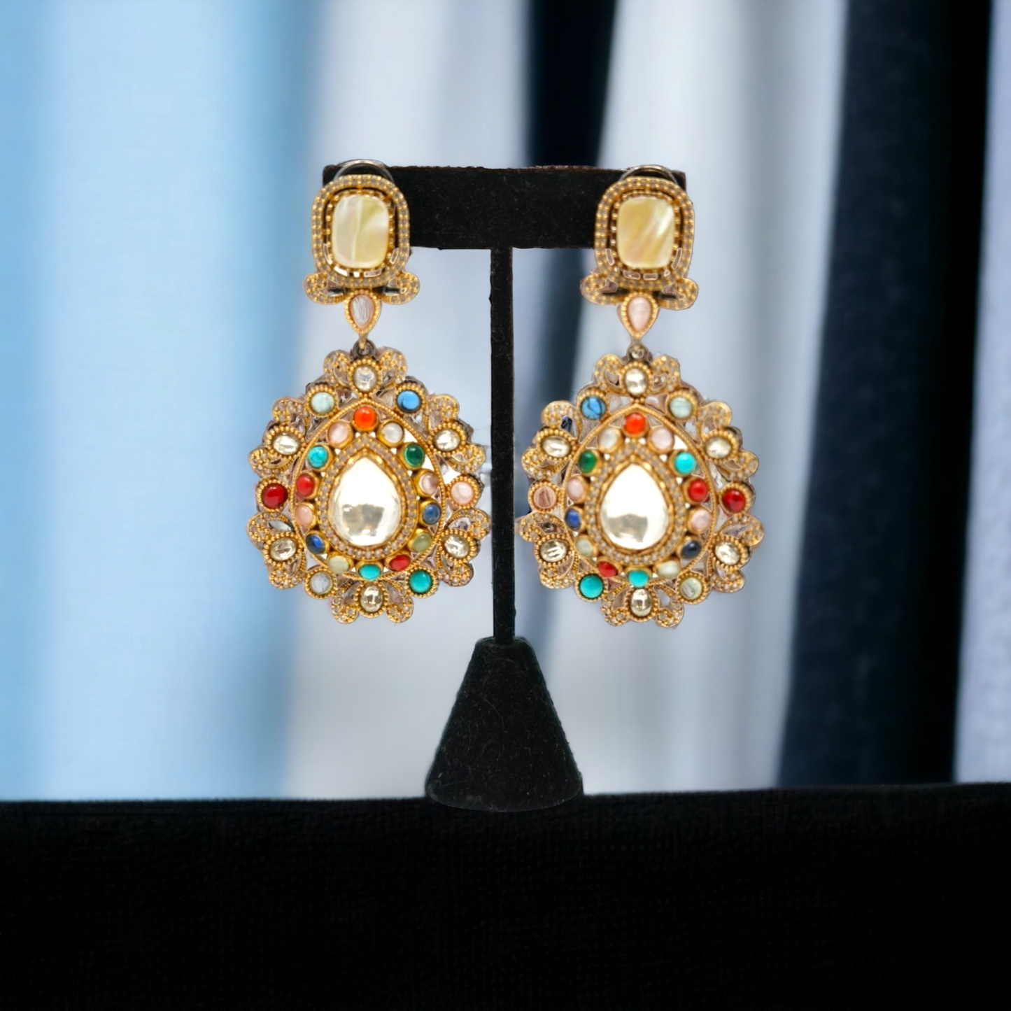 Gold Plated Alloy Multi Stone Earrings