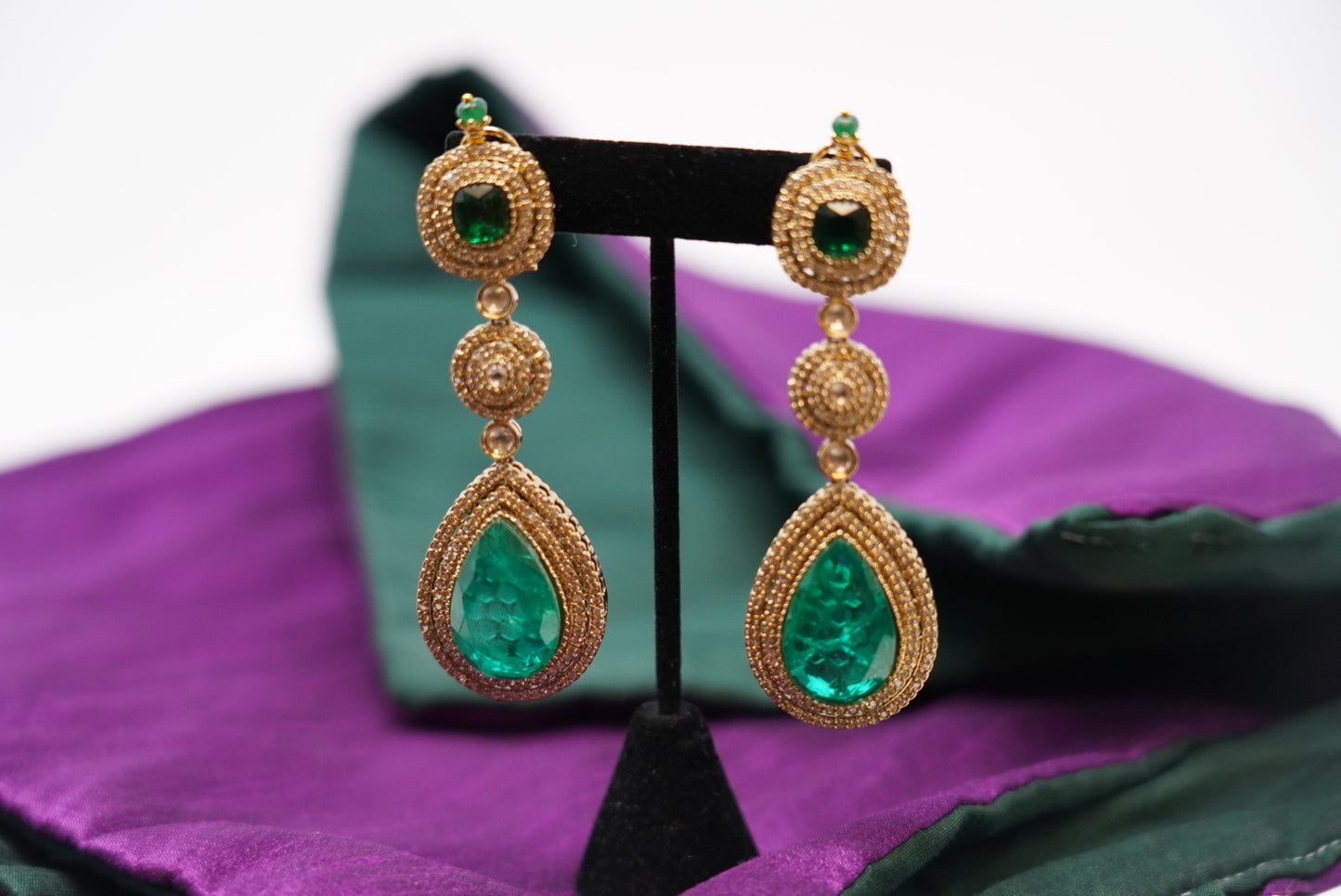 Gold Plated Green Hanging Earrings