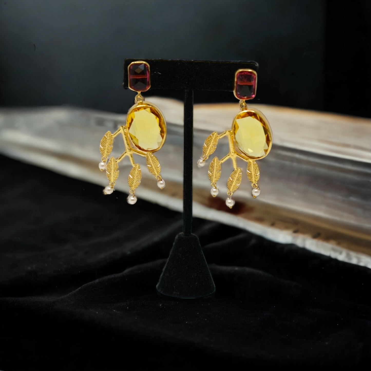 Gold-Plated Yellow Contemporary Drop Earrings