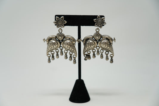 Silver Oxidised Peacock Earrings